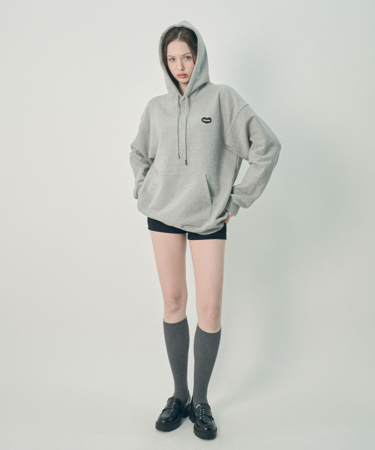 미헤브(MIHEV) [UNISEX] 클래식 스몰 심볼 후드 멜란지