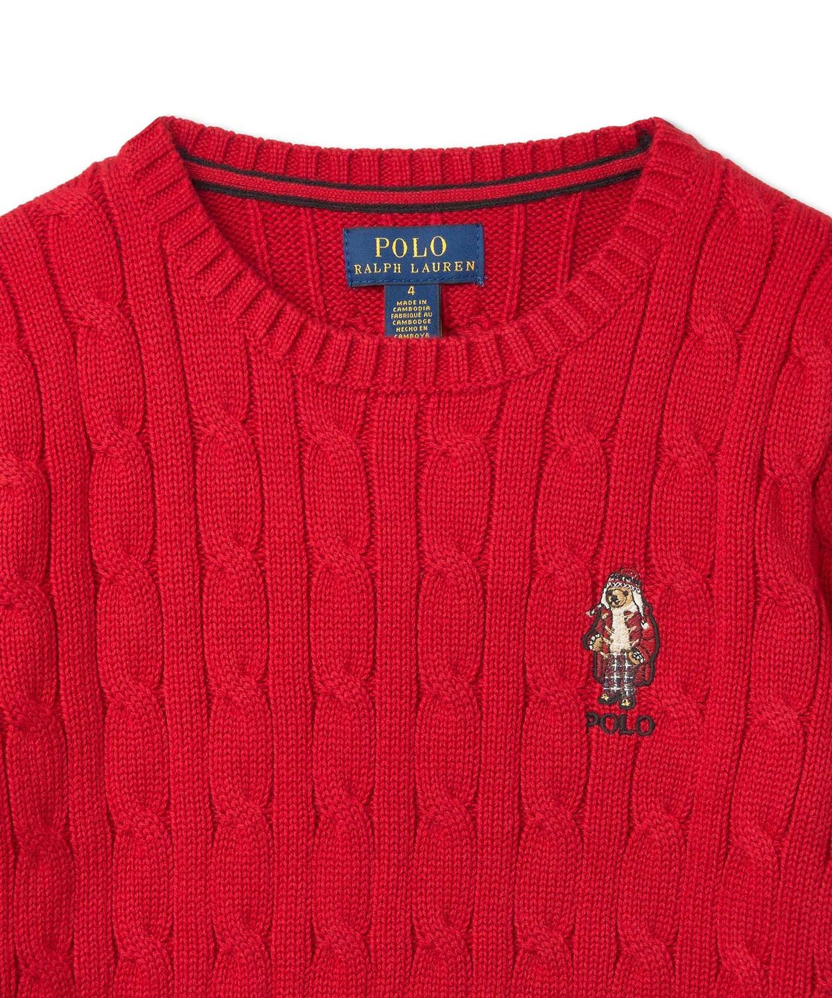 폴로 랄프 로렌 칠드런(POLO RALPH LAUREN CHILDREN) 폴로 베어 케이블 니트 코튼 스웨터-레드