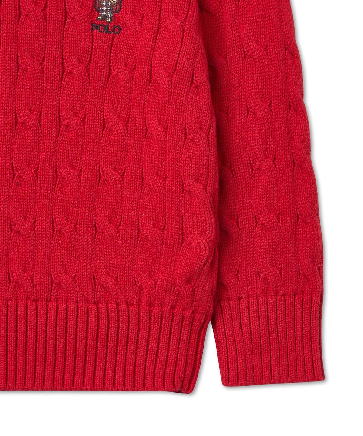 폴로 랄프 로렌 칠드런(POLO RALPH LAUREN CHILDREN) 폴로 베어 케이블 니트 코튼 스웨터-레드