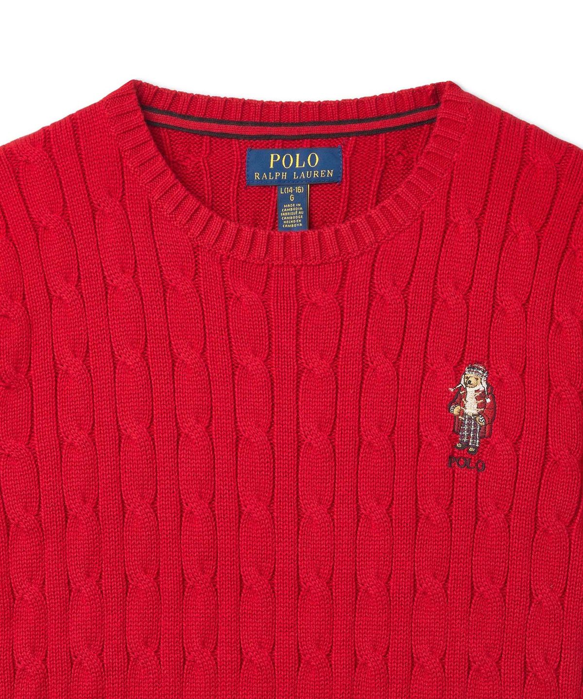 폴로 랄프 로렌 칠드런(POLO RALPH LAUREN CHILDREN) 폴로 베어 케이블 니트 코튼 스웨터-레드