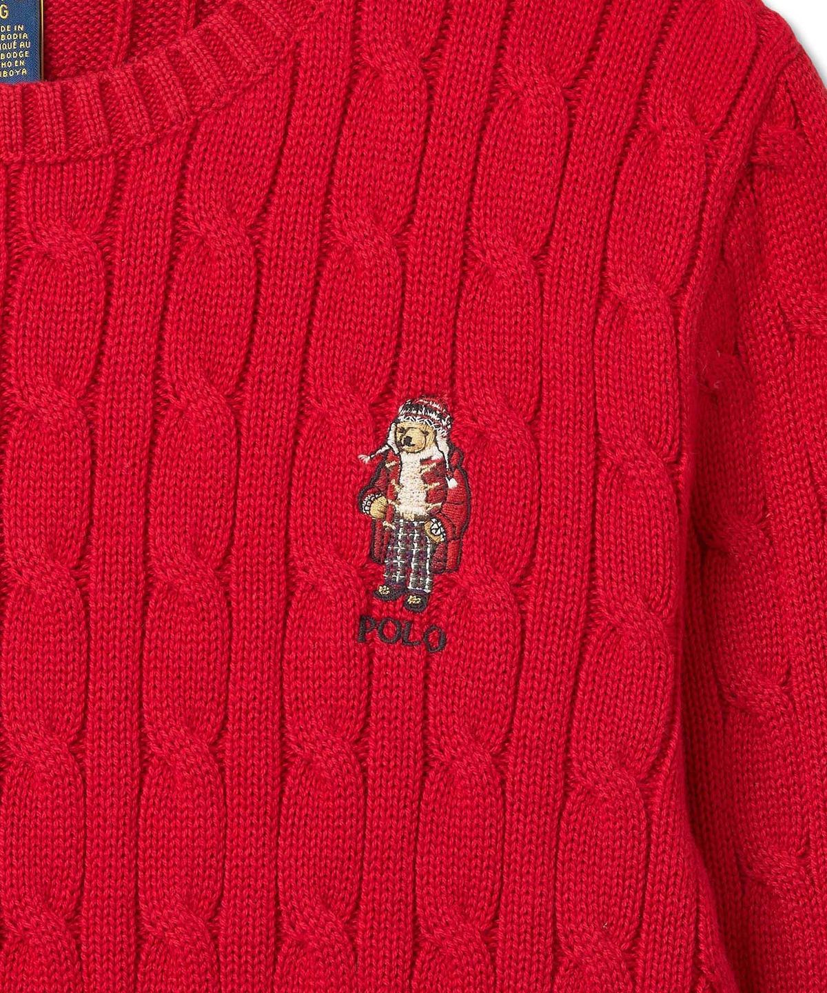 폴로 랄프 로렌 칠드런(POLO RALPH LAUREN CHILDREN) 폴로 베어 케이블 니트 코튼 스웨터-레드