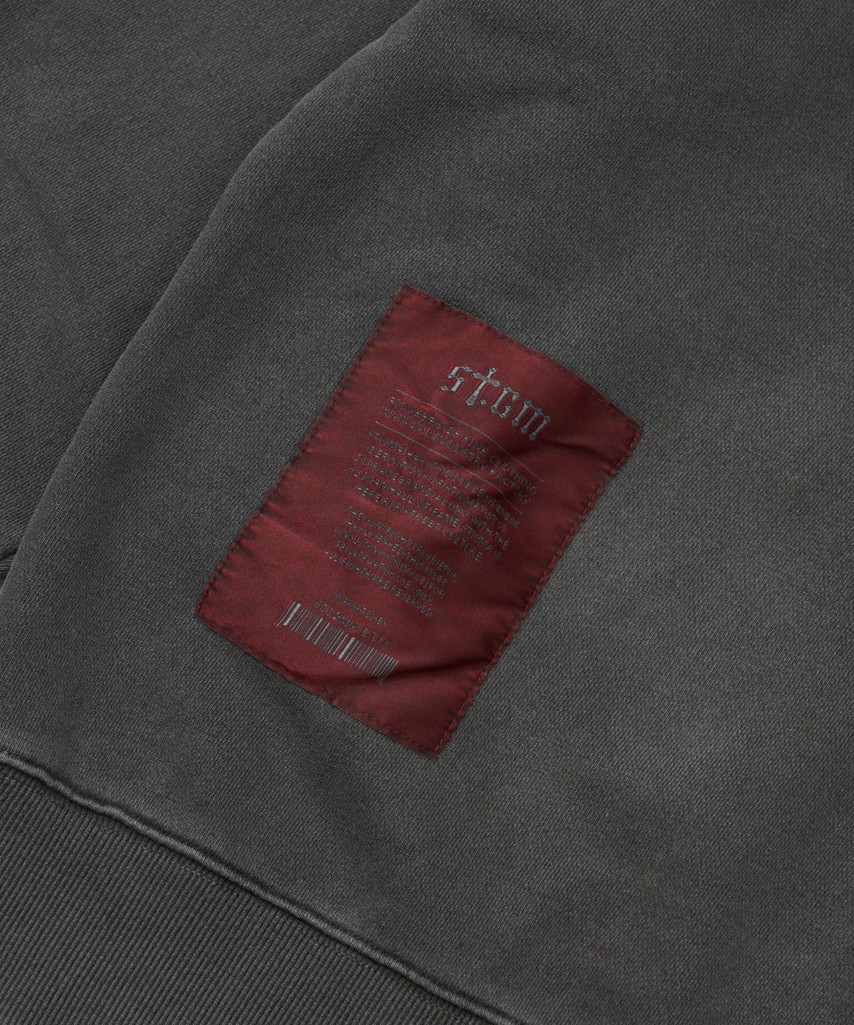 스티그마(STIGMA) Applique STGM Pigment Washed Oversized Zip-up Hoodie Charcoal
