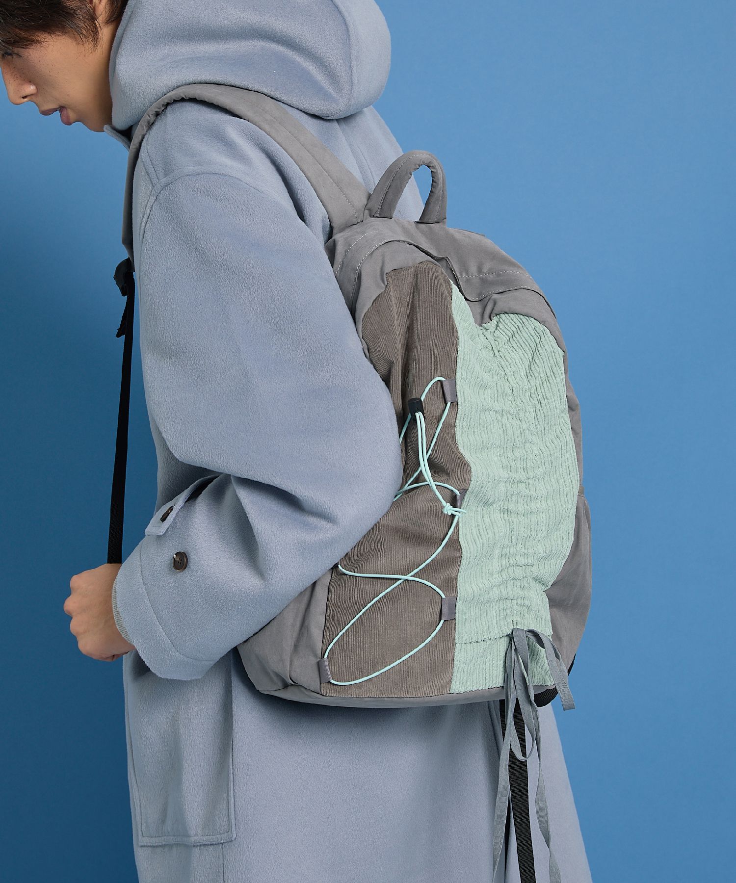 MUSINSA | WAI KEI Half String Corduroy Backpack Grey