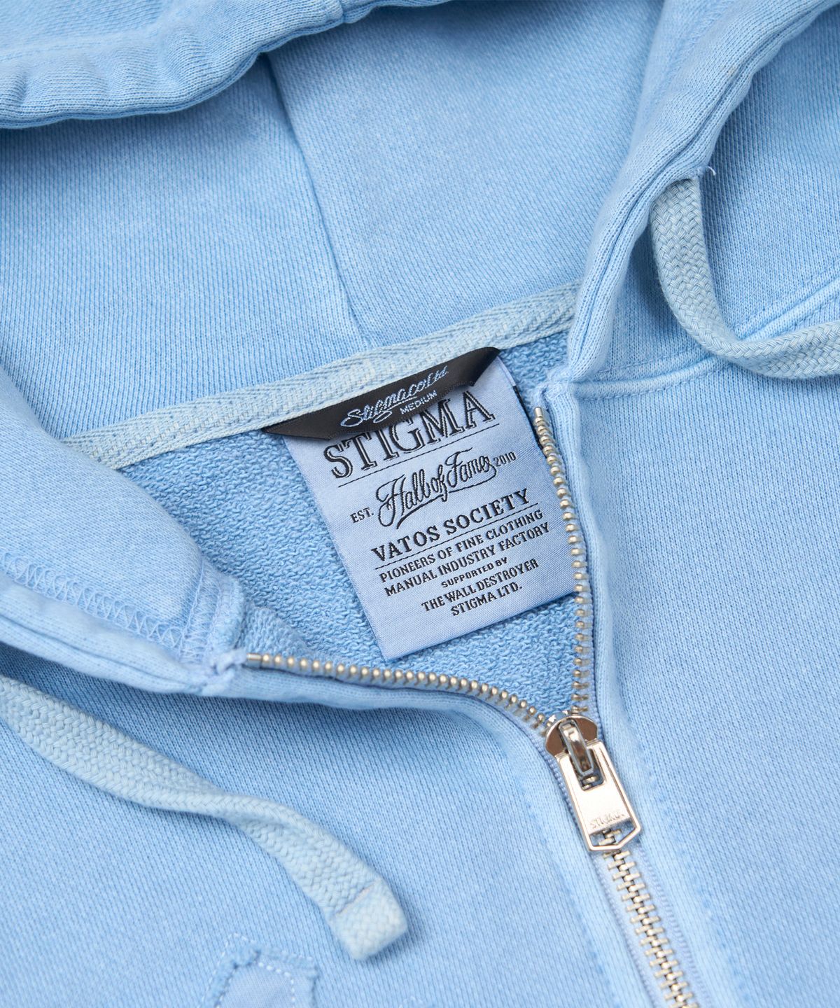 스티그마(STIGMA) Applique STGM Pigment Washed Oversized Zip-up Hoodie Sky Blue