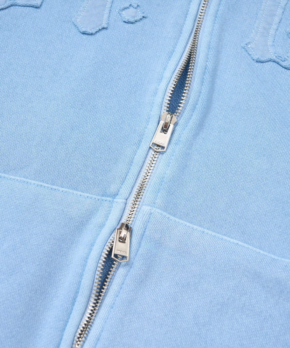 스티그마(STIGMA) Applique STGM Pigment Washed Oversized Zip-up Hoodie Sky Blue