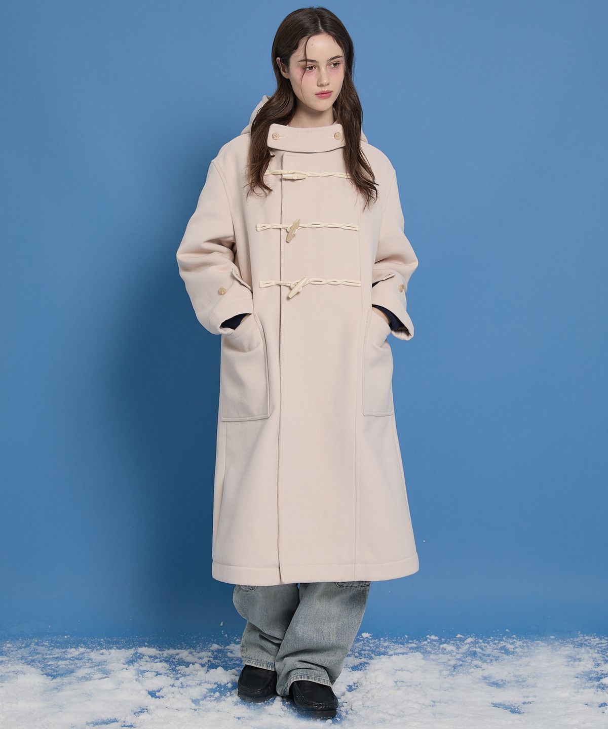 와이케이(WAIKEI) 오버핏 더플 롱 코트 네이비