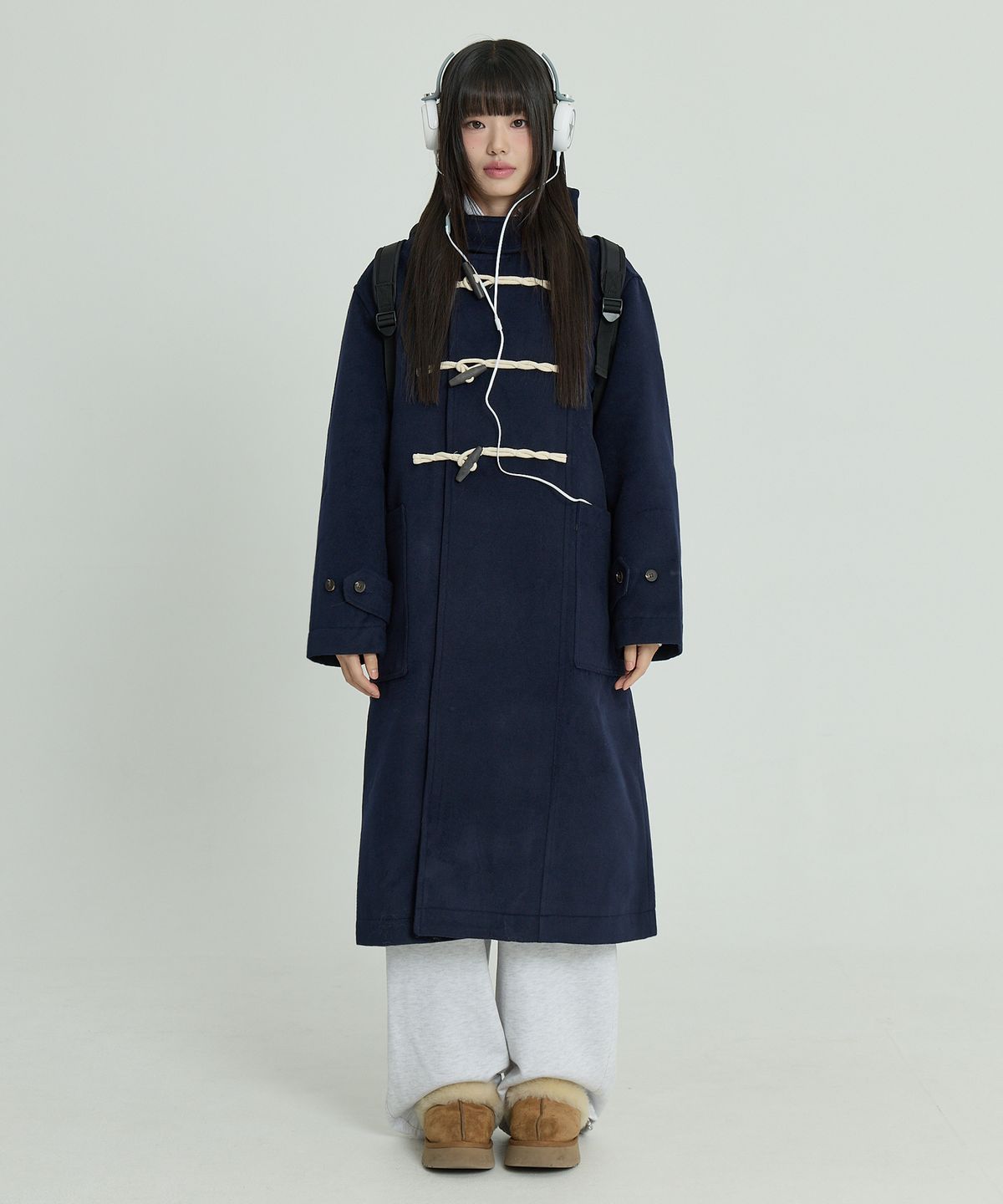 와이케이(WAIKEI) 오버핏 더플 롱 코트 네이비
