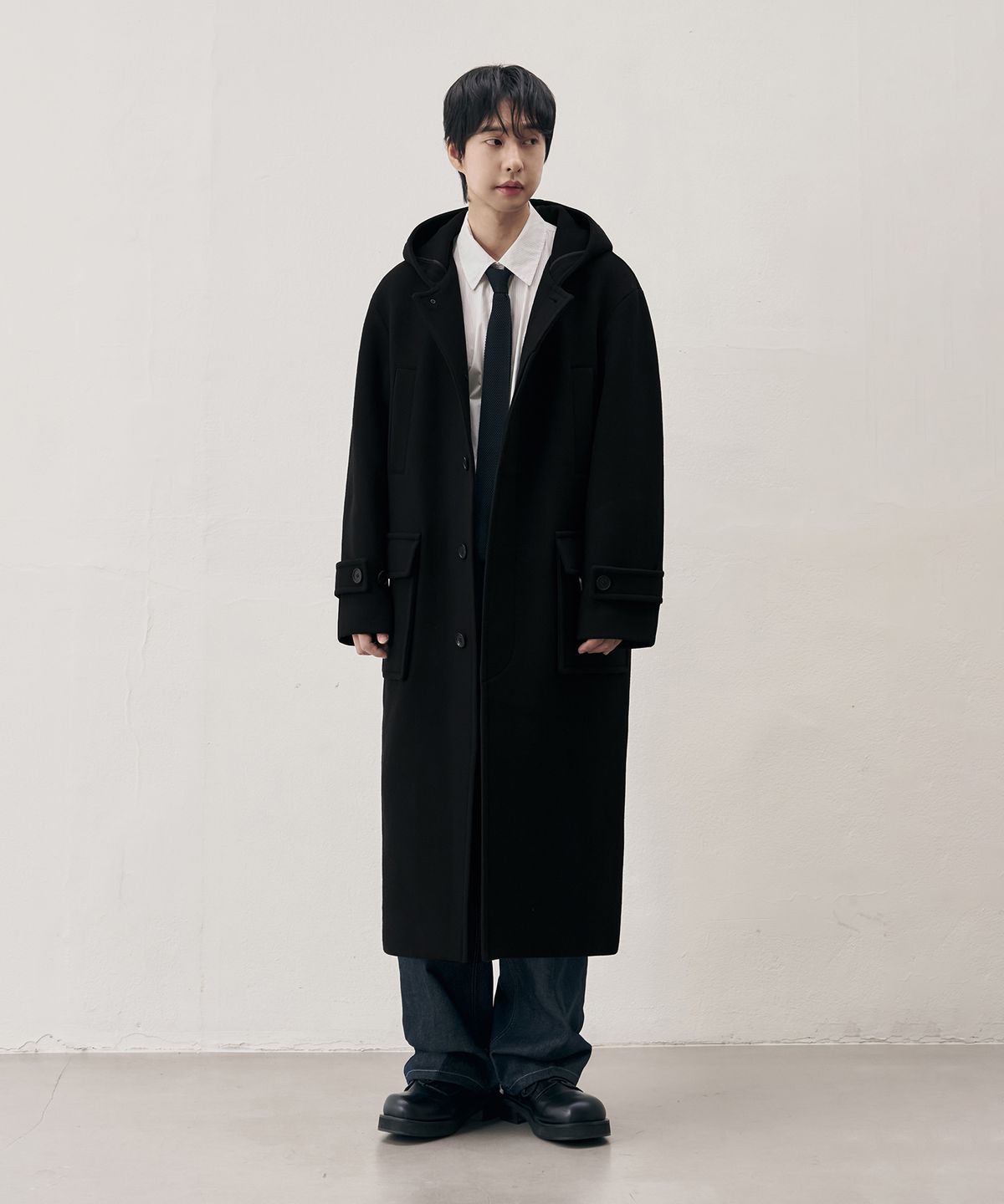 드로우핏(DRAW FIT) [오정규X드로우핏] 오버사이즈 울 후드 코트 [BLACK]