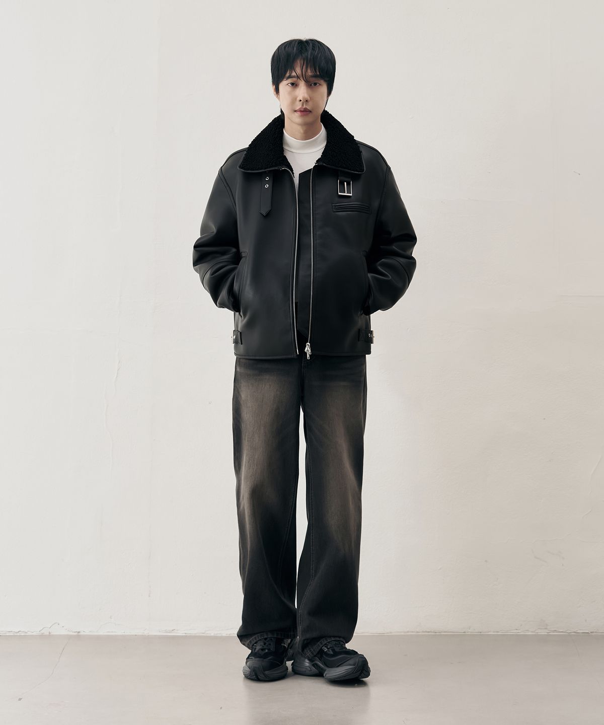 드로우핏(DRAW FIT) [오정규X드로우핏] 시어링 미니멀 무스탕 자켓 [BLACK]
