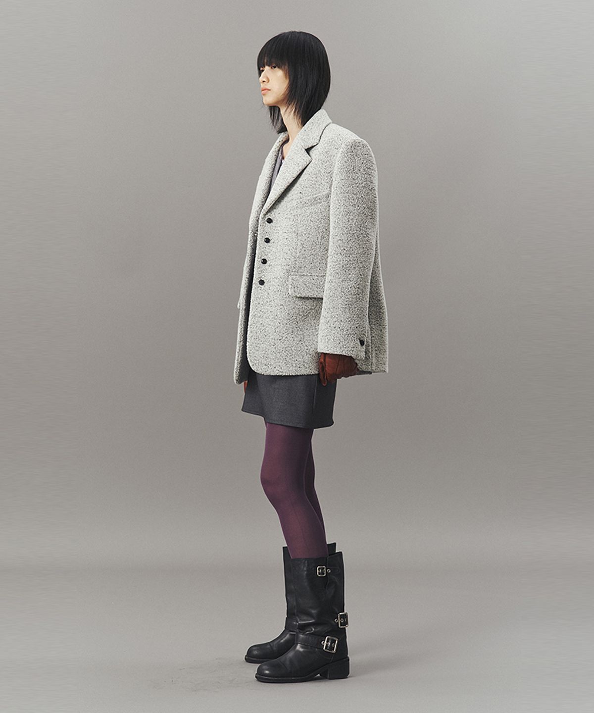 아위(AHWE) BOUCLE WOOL TAILORED JACKET_L GREY
