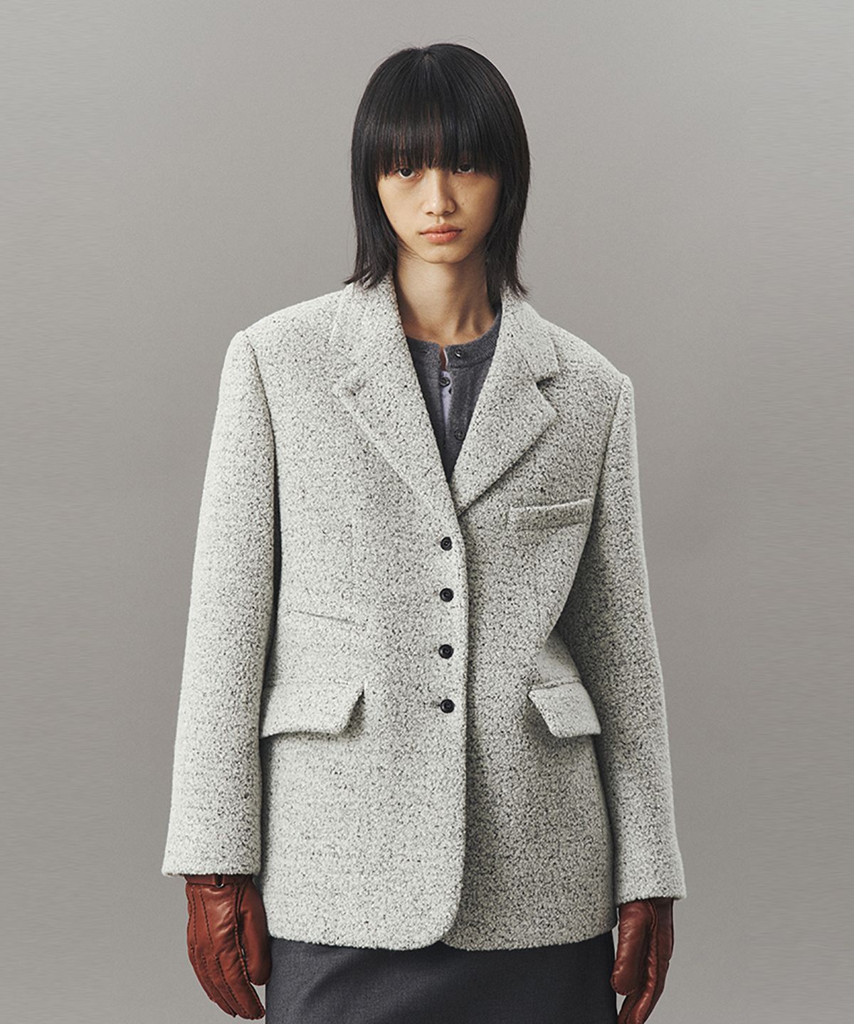 아위(AHWE) BOUCLE WOOL TAILORED JACKET_L GREY
