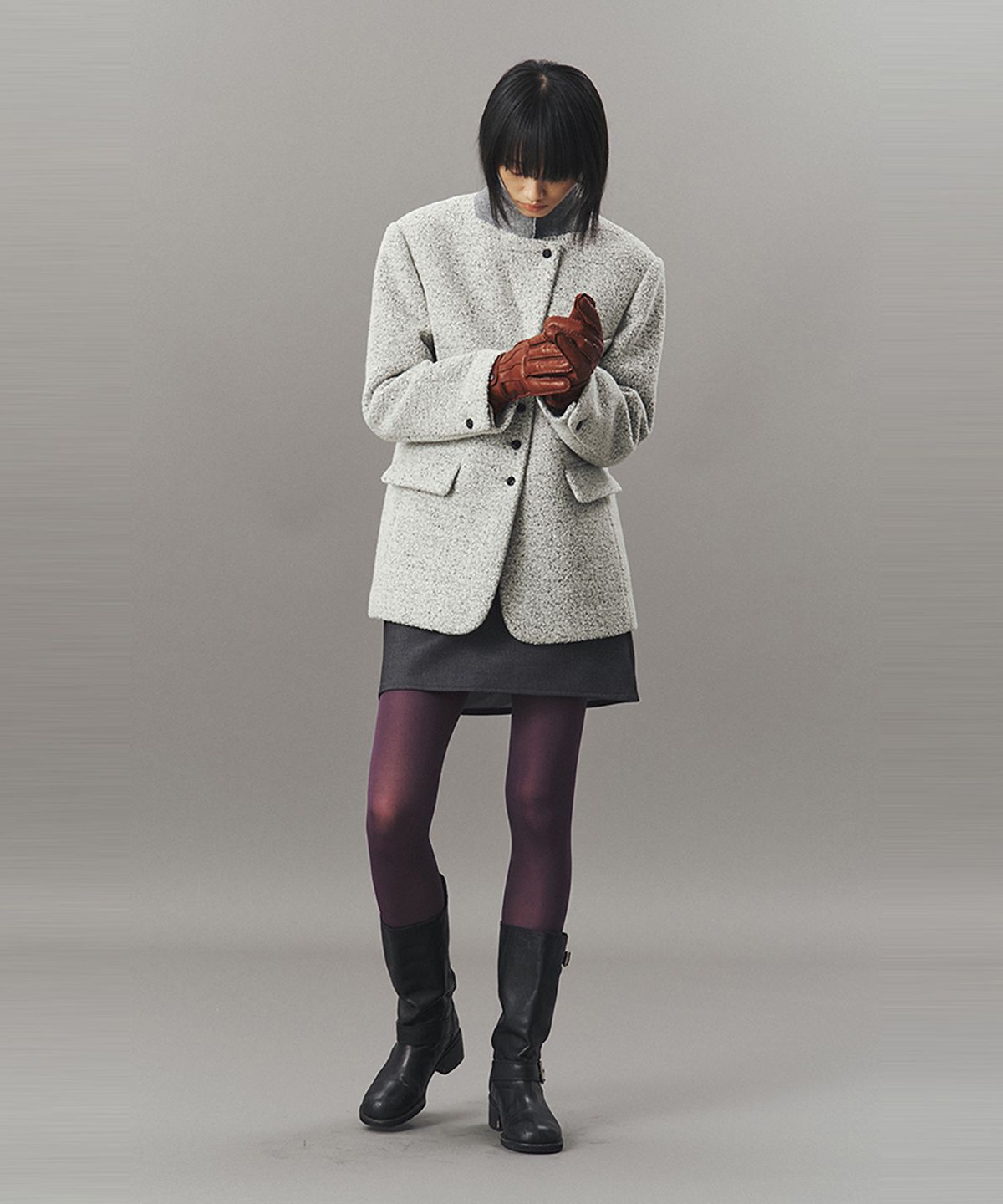 아위(AHWE) BOUCLE WOOL TAILORED JACKET_L GREY