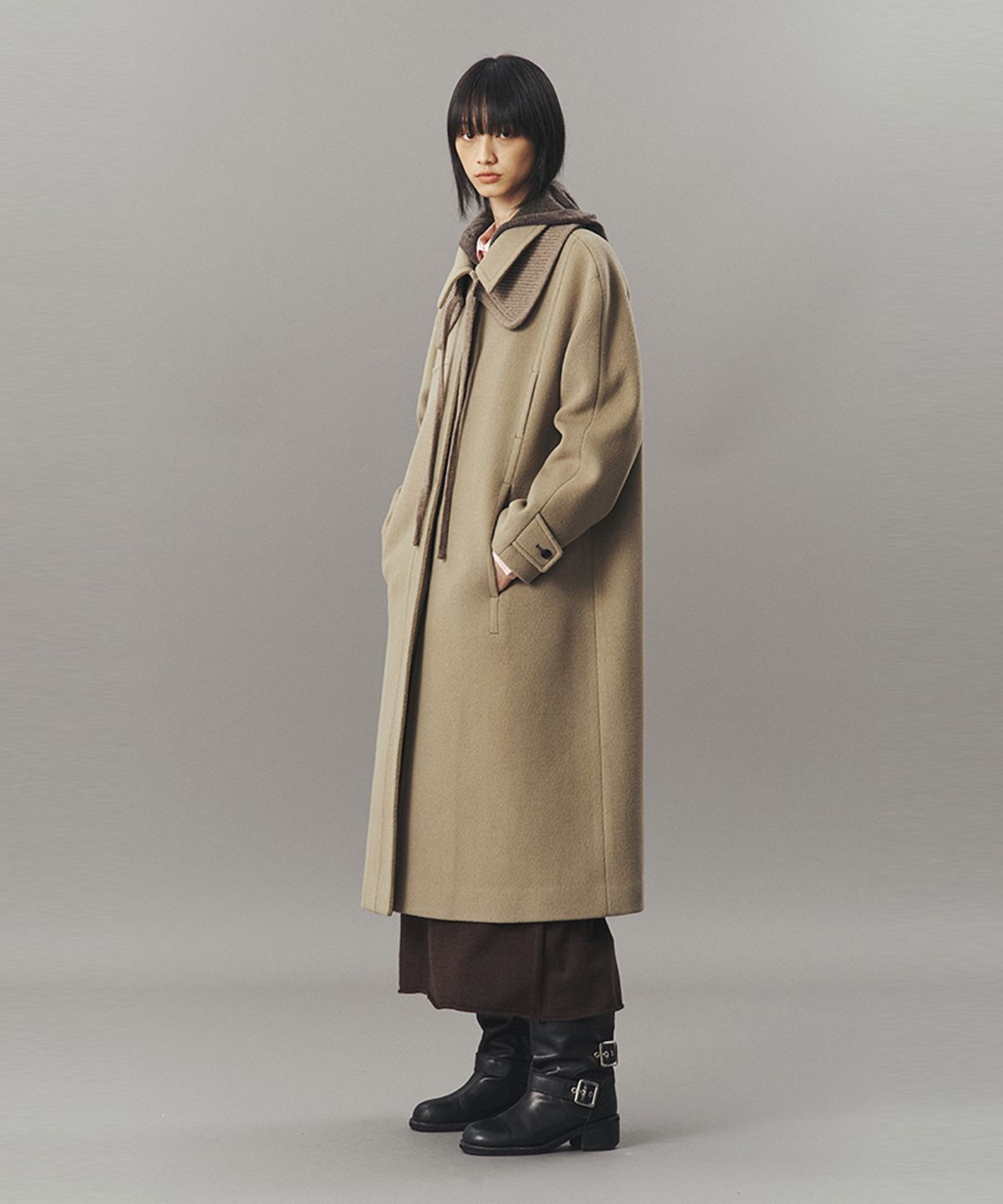 아위(AHWE) KNIT COLLAR BALMACAAN COAT_MOCHA