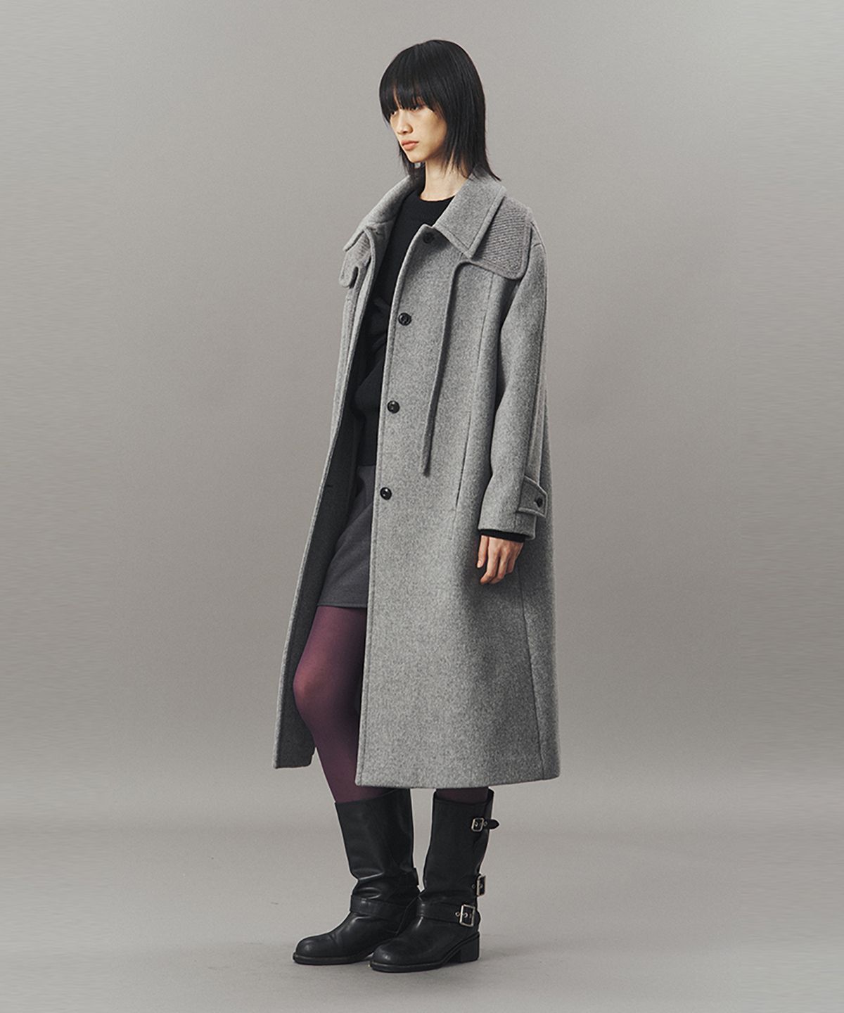 아위(AHWE) KNIT COLLAR BALMACAAN COAT_MISTY GREY