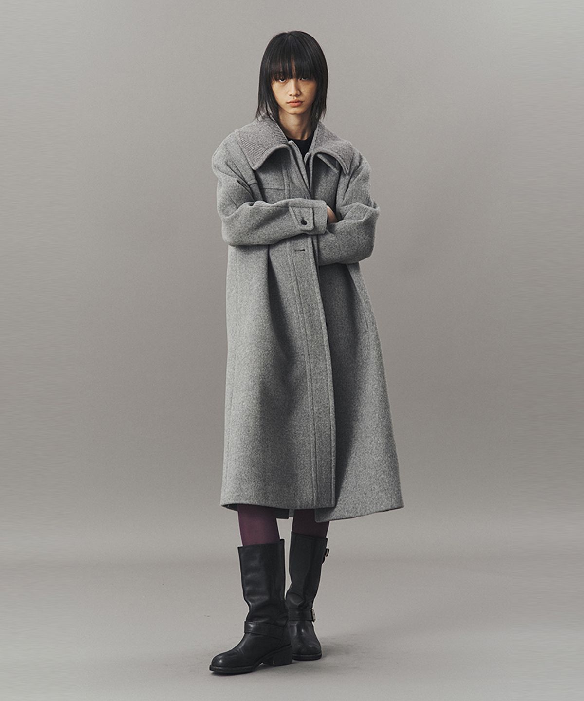아위(AHWE) KNIT COLLAR BALMACAAN COAT_MISTY GREY