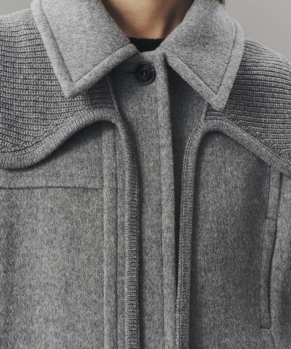 아위(AHWE) KNIT COLLAR BALMACAAN COAT_MISTY GREY