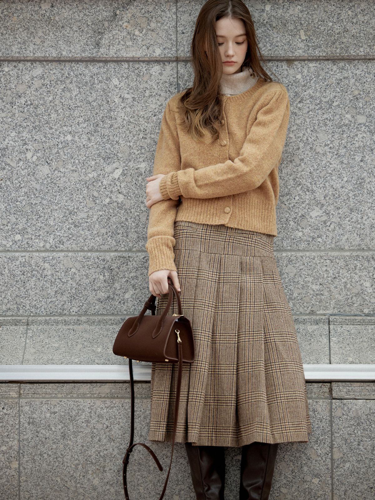 르니나(LENINA) ETIENNE check midi skirt_BEIGE