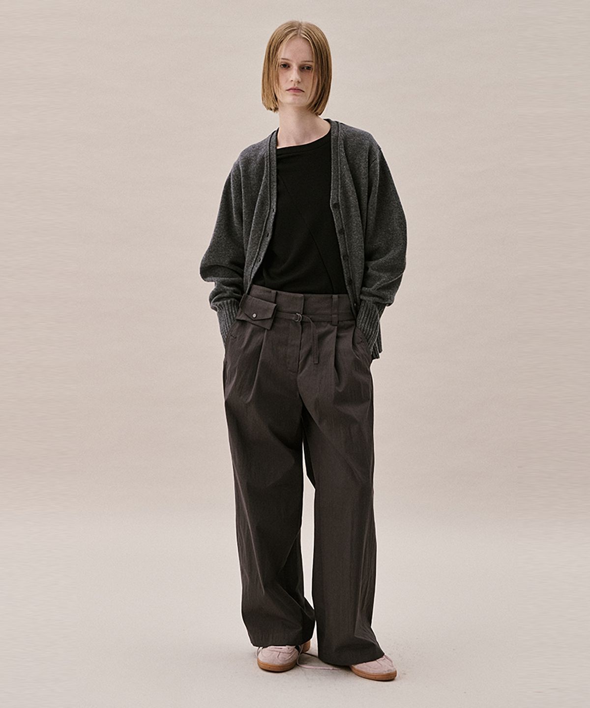 아위(AHWE) WOOL TIE CARDIGAN_MISTY GREY