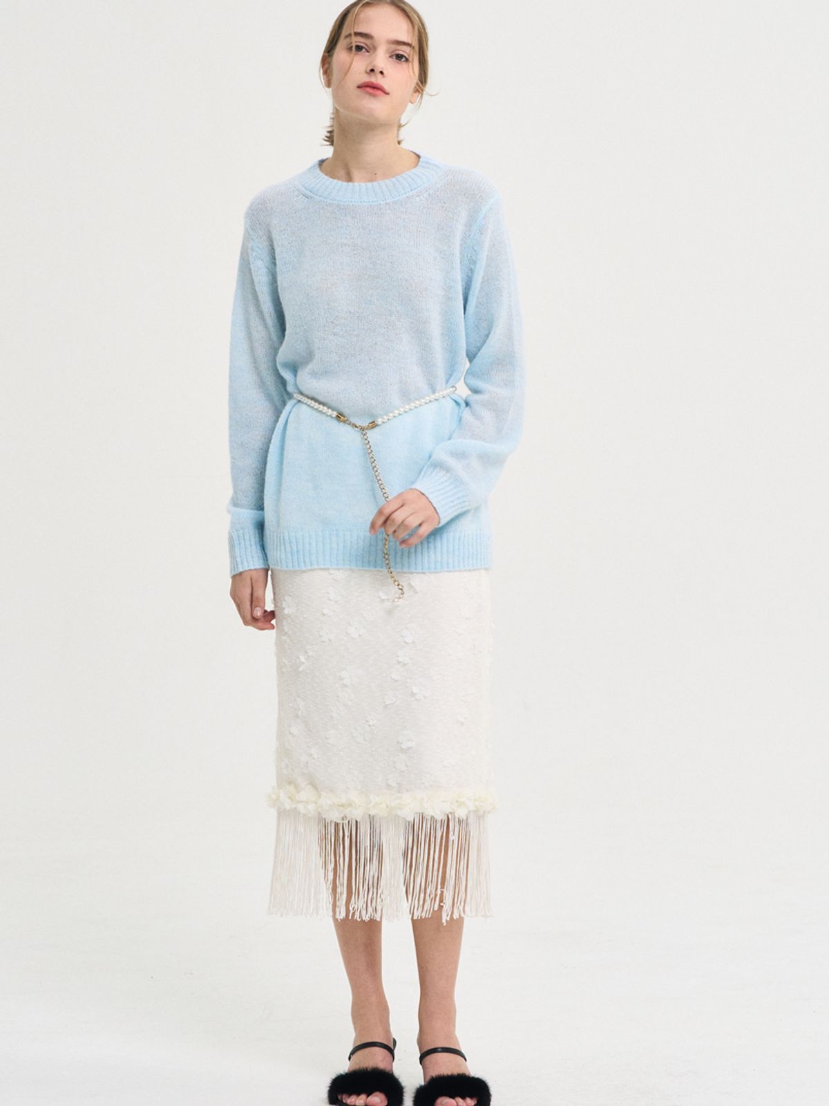 쏘리, 투 머치 러브(SORRY, TOO MUCH LOVE) Charlotte Flower Fringe H Line Skirts_Ivory