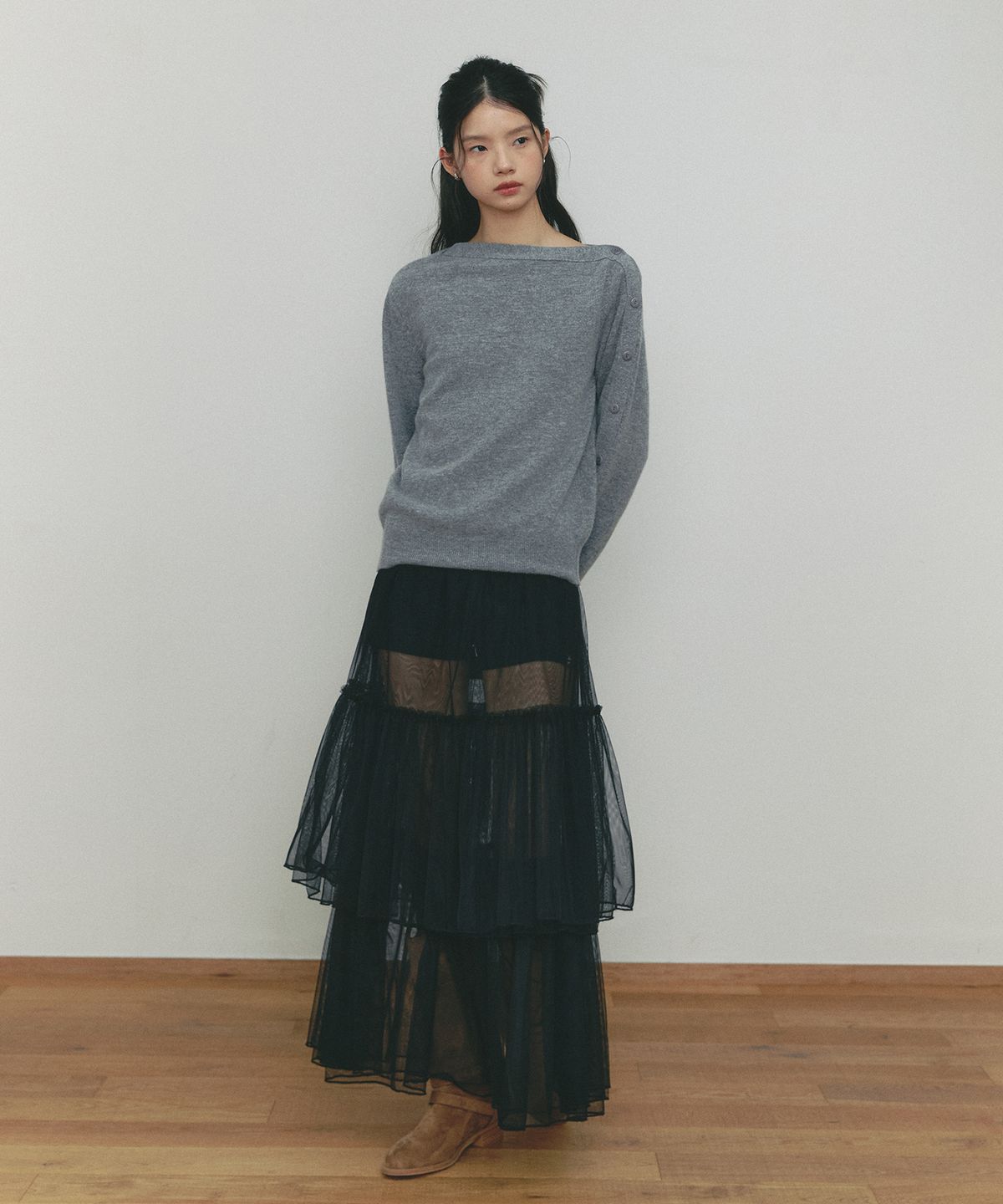 쎄미(SSEMI) SEE-THROUGH LAYERED SKIRT(BK)