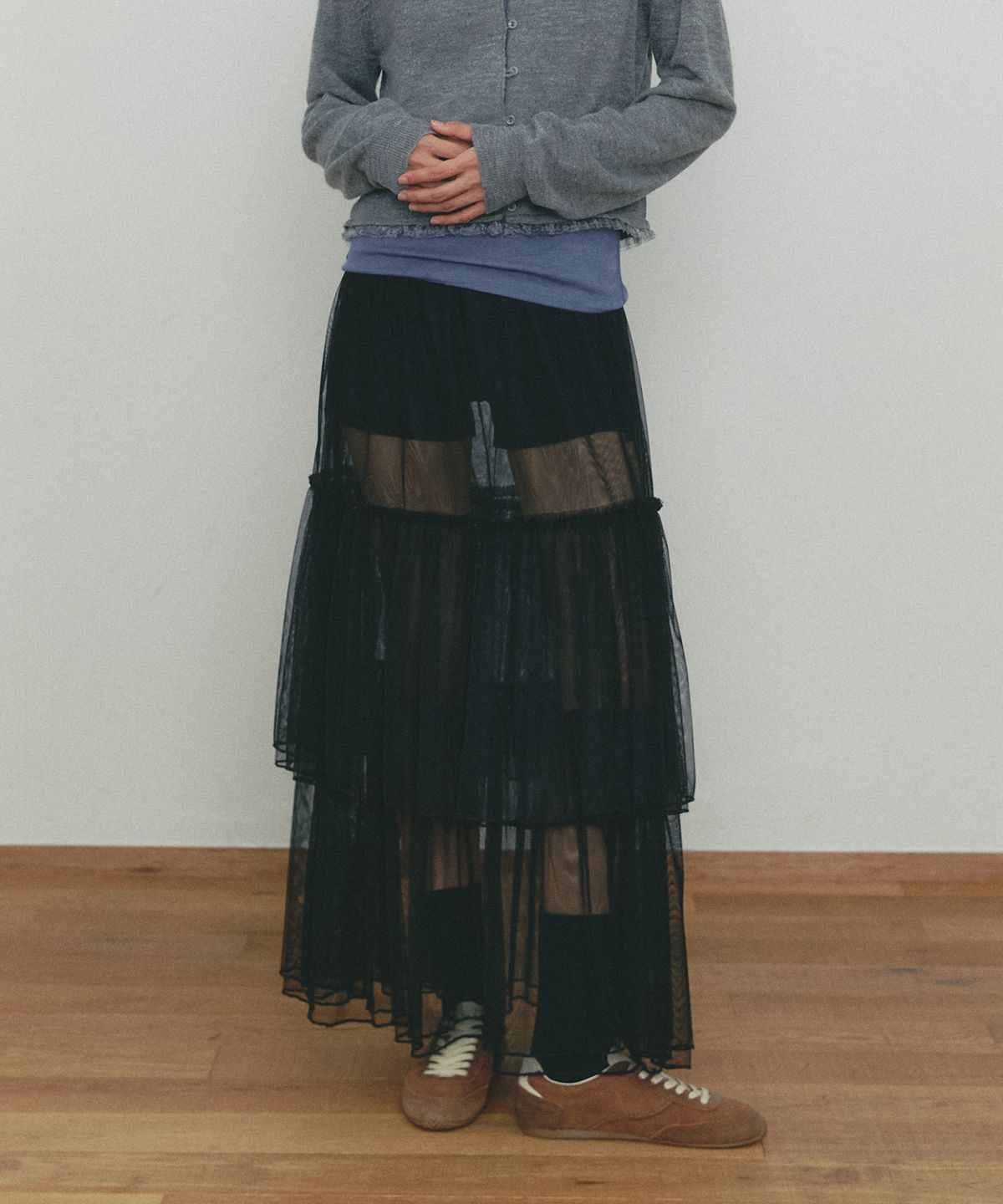 쎄미(SSEMI) SEE-THROUGH LAYERED SKIRT(BK)