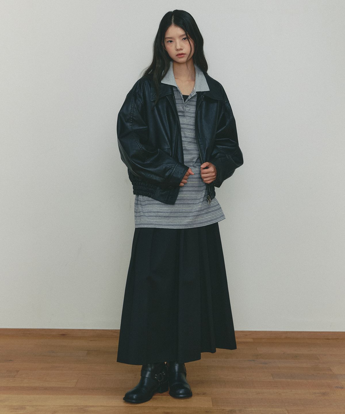 쎄미(SSEMI) CLASSIC PLEATS SKIRT(BK)