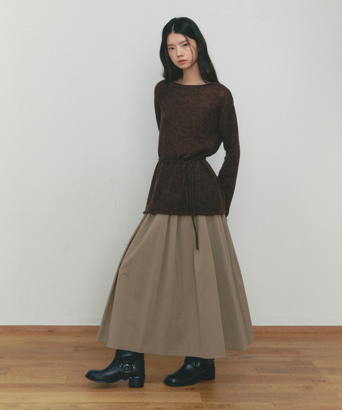 쎄미(SSEMI) CLASSIC PLEATS SKIRT(BE)