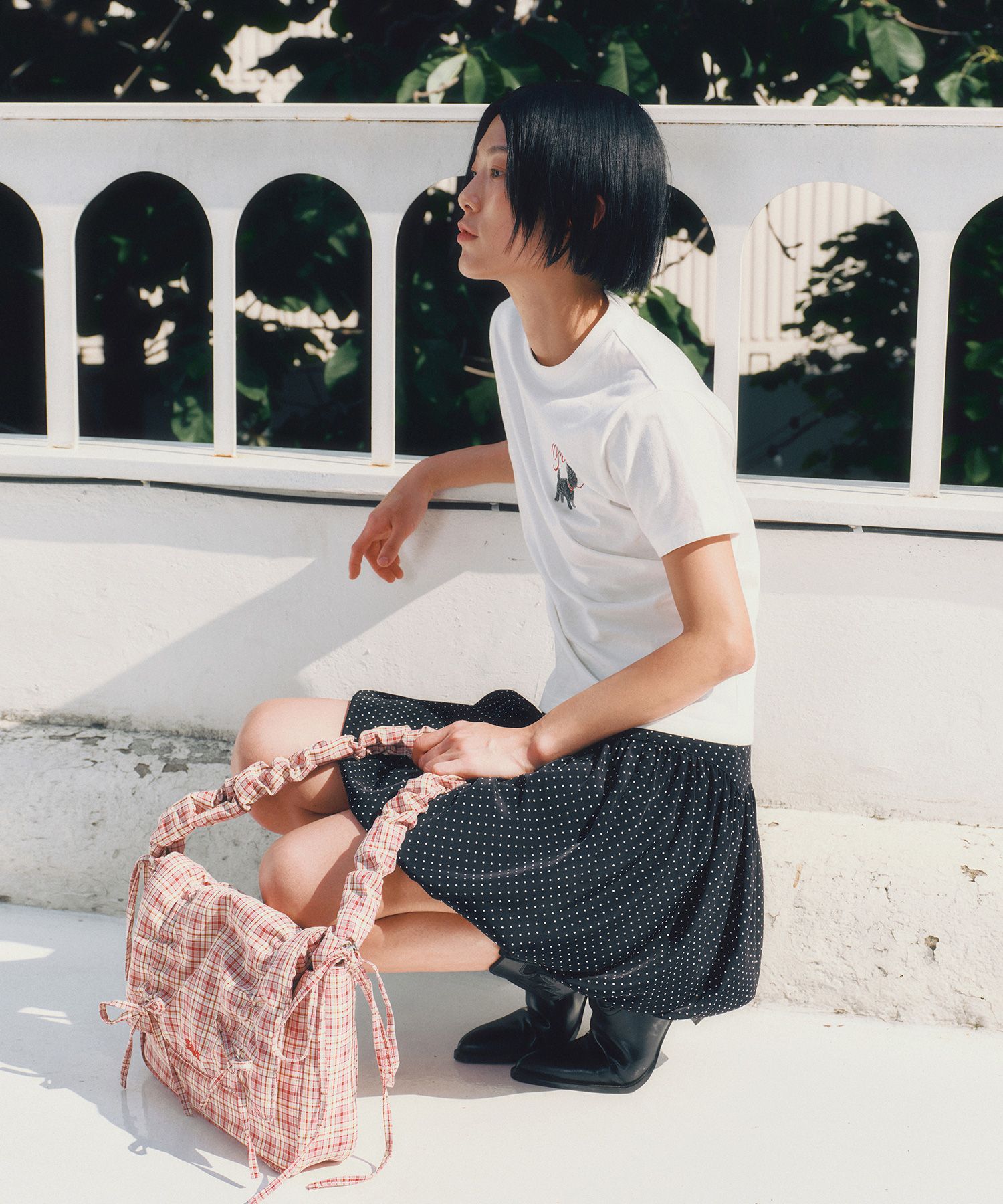 MUSINSA公式 | FALLETT Double Ribbon Shirring Bag Red