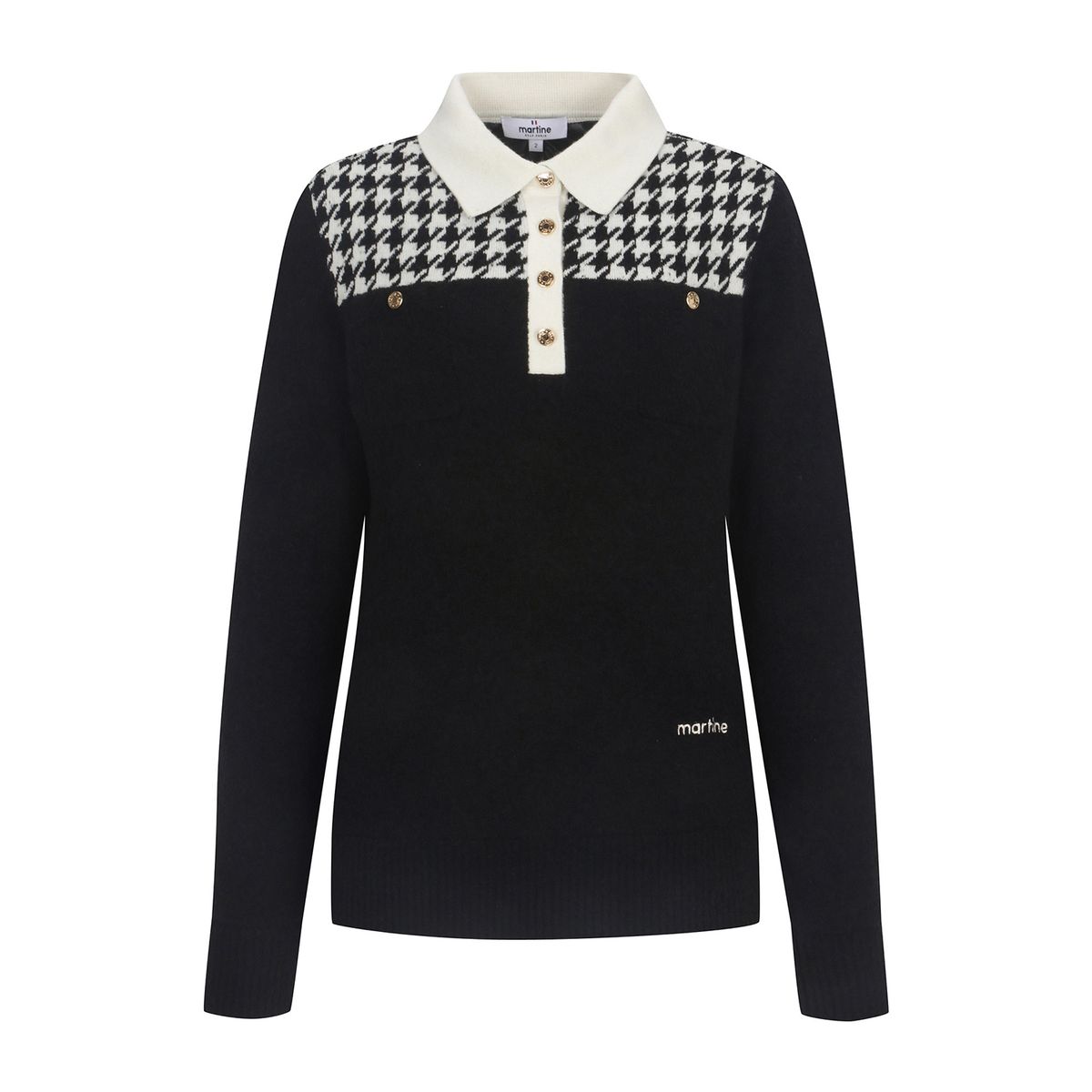 마틴골프(MARTINE GOLF) Hound Tooth Polo Neck Knit_BLACK