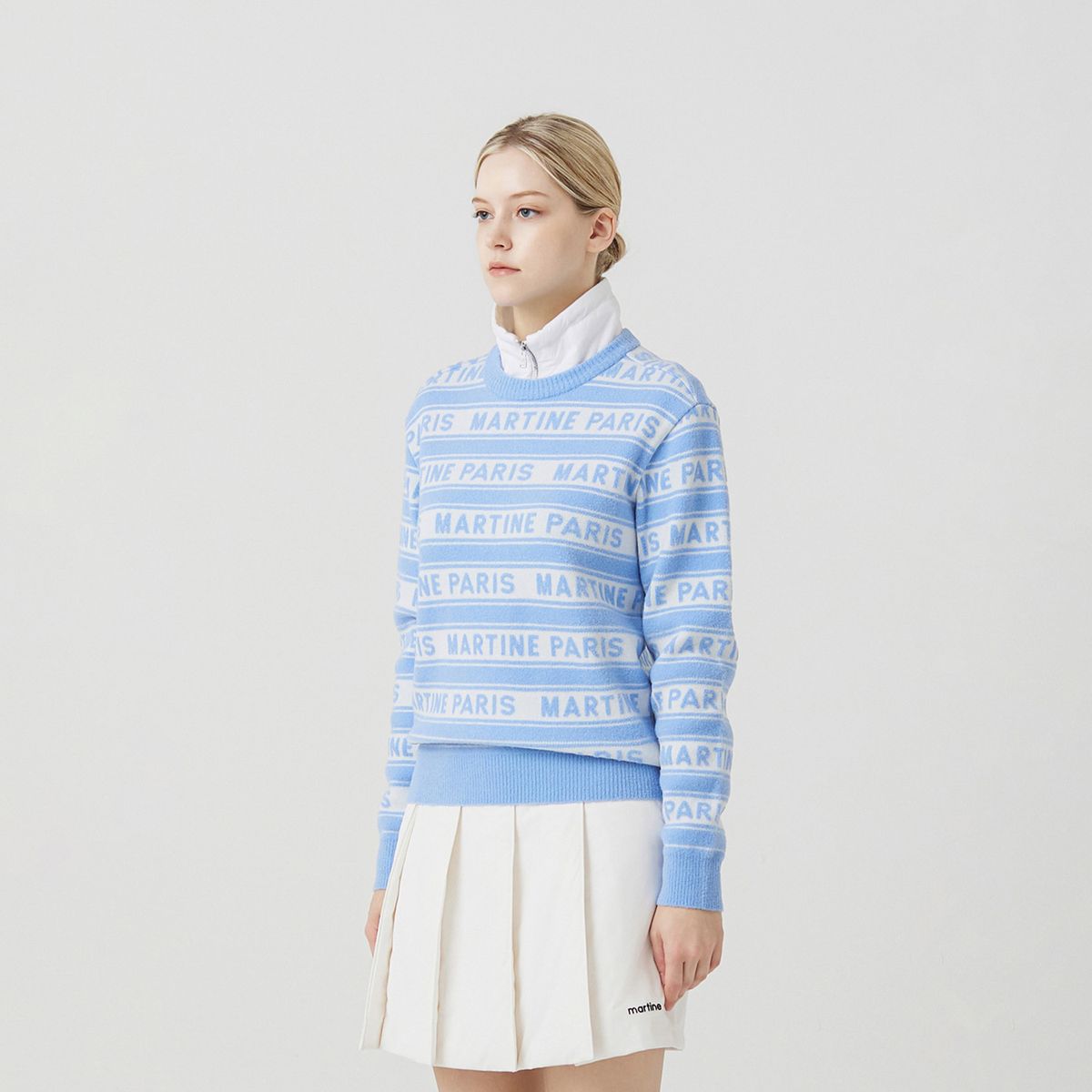 마틴골프(MARTINE GOLF) Logo Jacquard Padding Sweater_S/BLUE