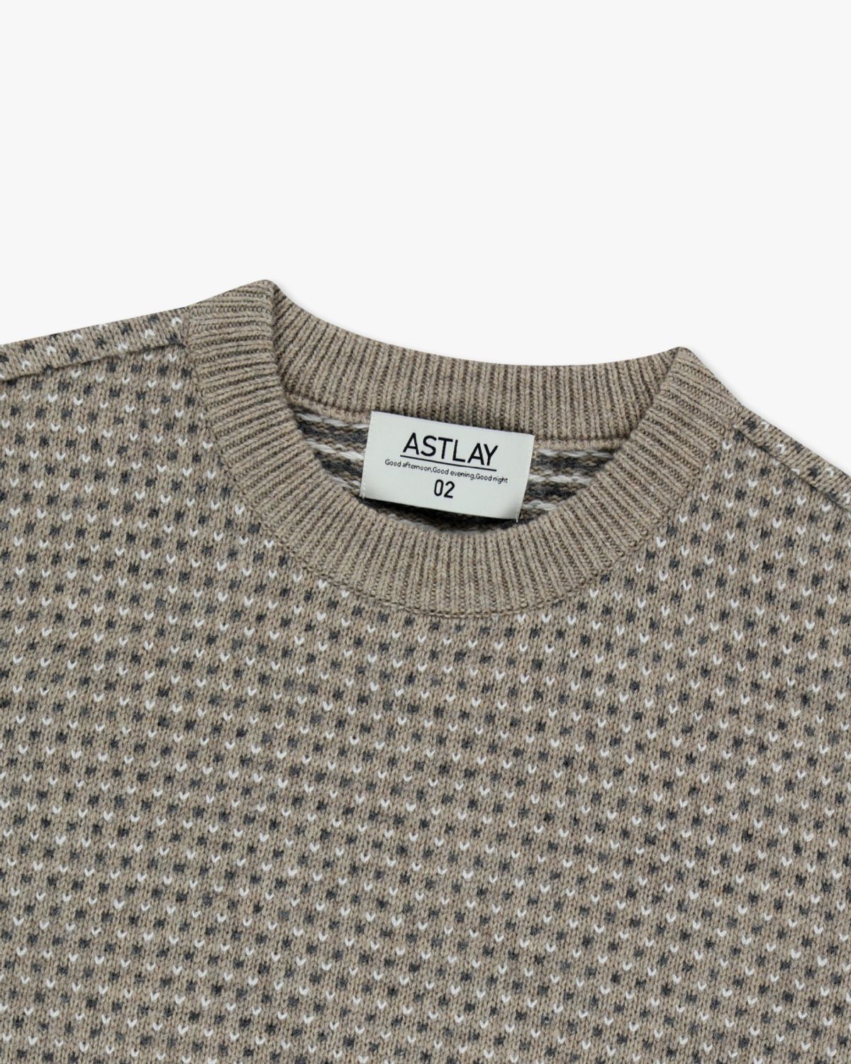 아스트레이(ASTLAY) Loveless Round Neck knit (Wood/S,white/M.Grasy)