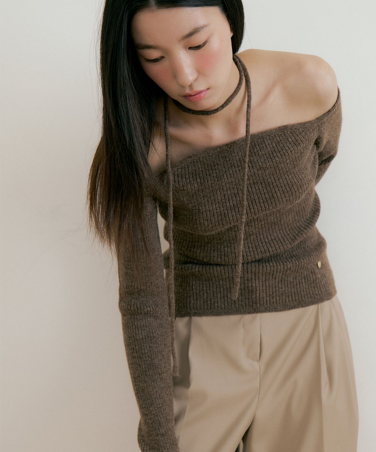 루시르주(LUCIR ZU) Wool Upper Strap knit (brown)