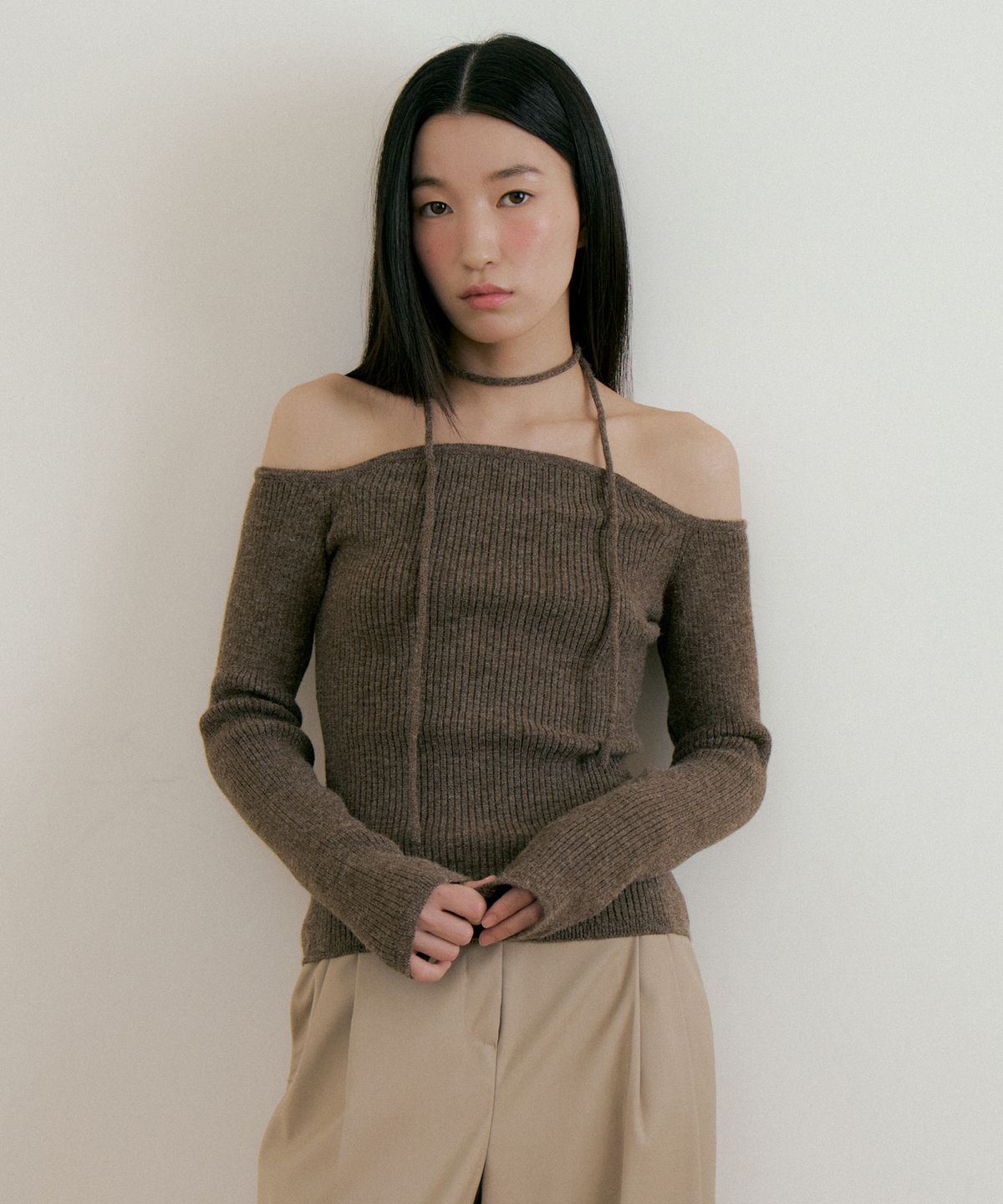 루시르주(LUCIR ZU) Wool Upper Strap knit (brown)