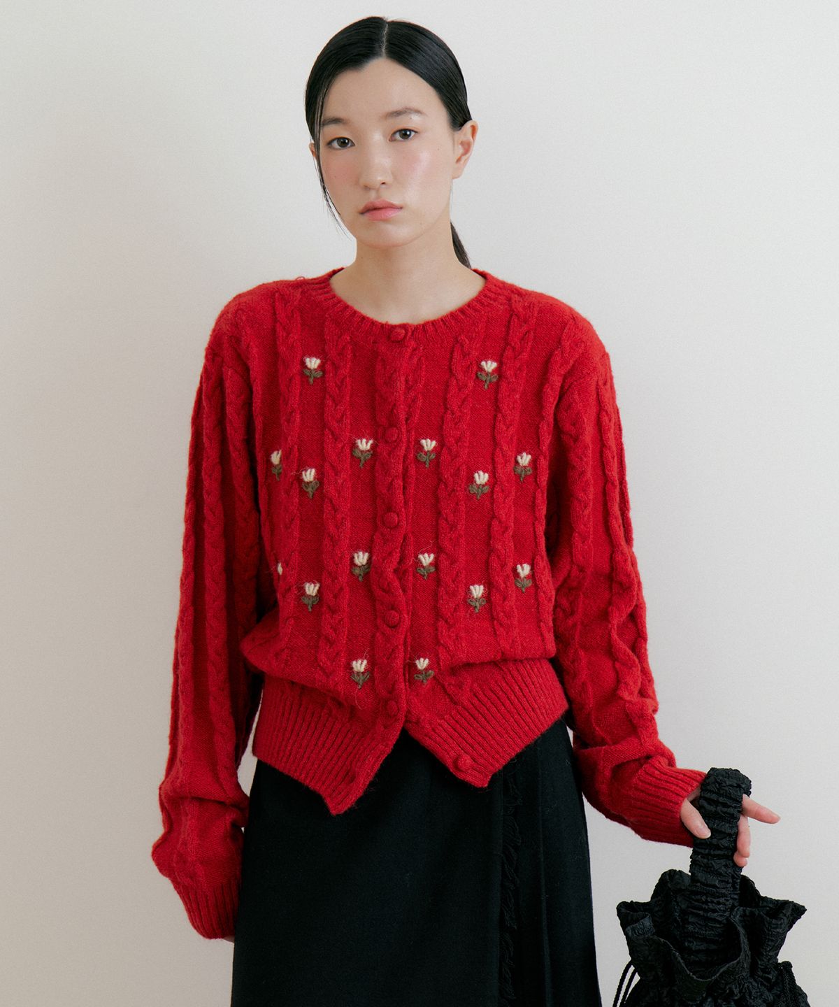 루시르주(LUCIR ZU) Flower Wool Knit Cadigan (red)