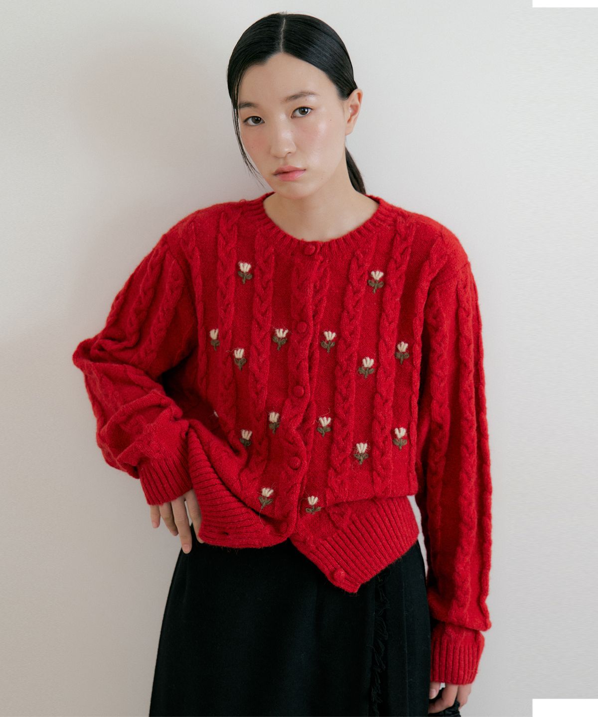 루시르주(LUCIR ZU) Flower Wool Knit Cadigan (red)