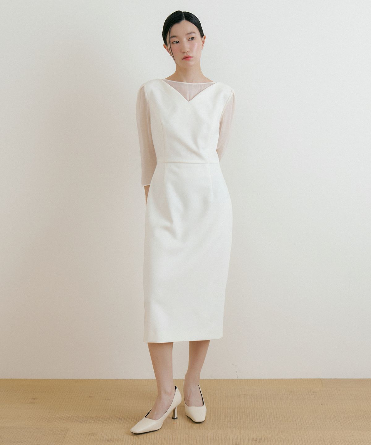 루시르주(LUCIR ZU) See-through Wrap One-piece (ivory)