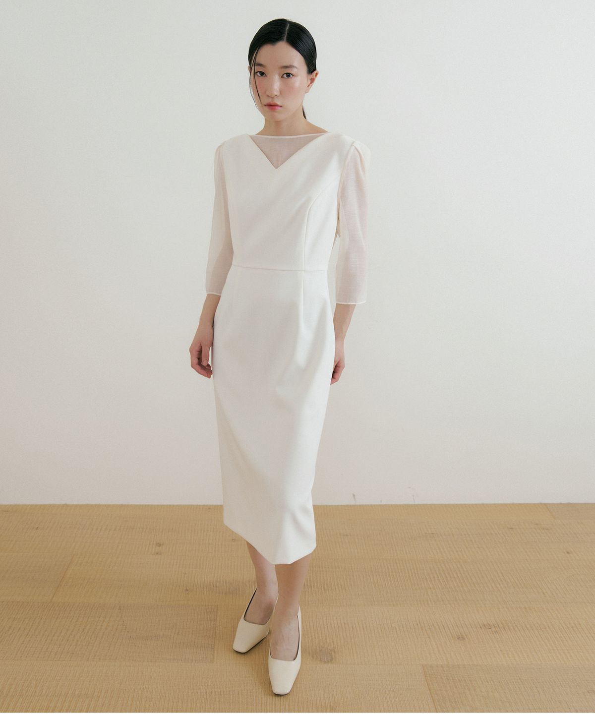 루시르주(LUCIR ZU) See-through Wrap One-piece (ivory)