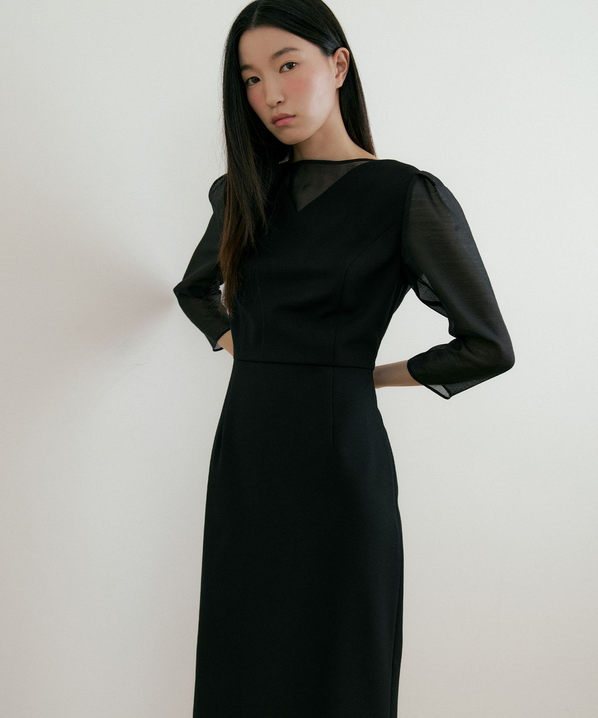 루시르주(LUCIR ZU) See-through Wrap One-piece (black)