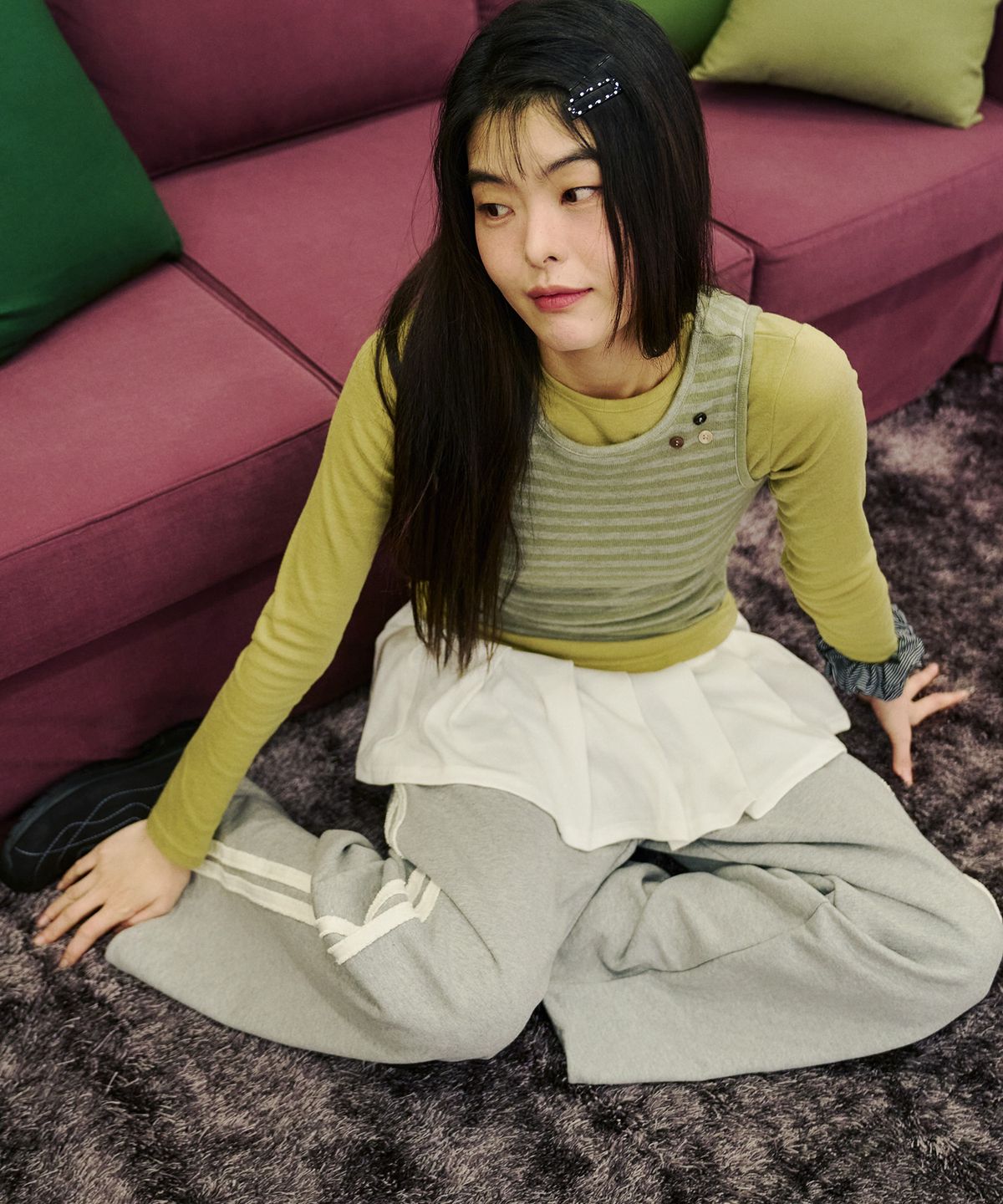 미헤브(MIHEV) [UNISEX] 더블 라인 스트라이프 스웻팬츠 멜란지