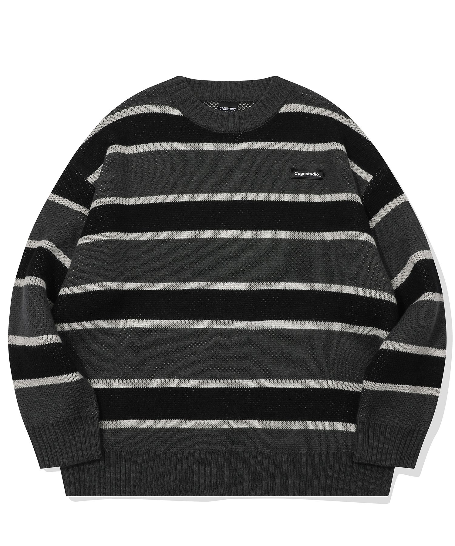 ★CPGN STUDIO_COMPAGNO★ Striped wappen knit lavender chocol CPGN STUDIO) Stripe Wappen Knit Lavender Choco