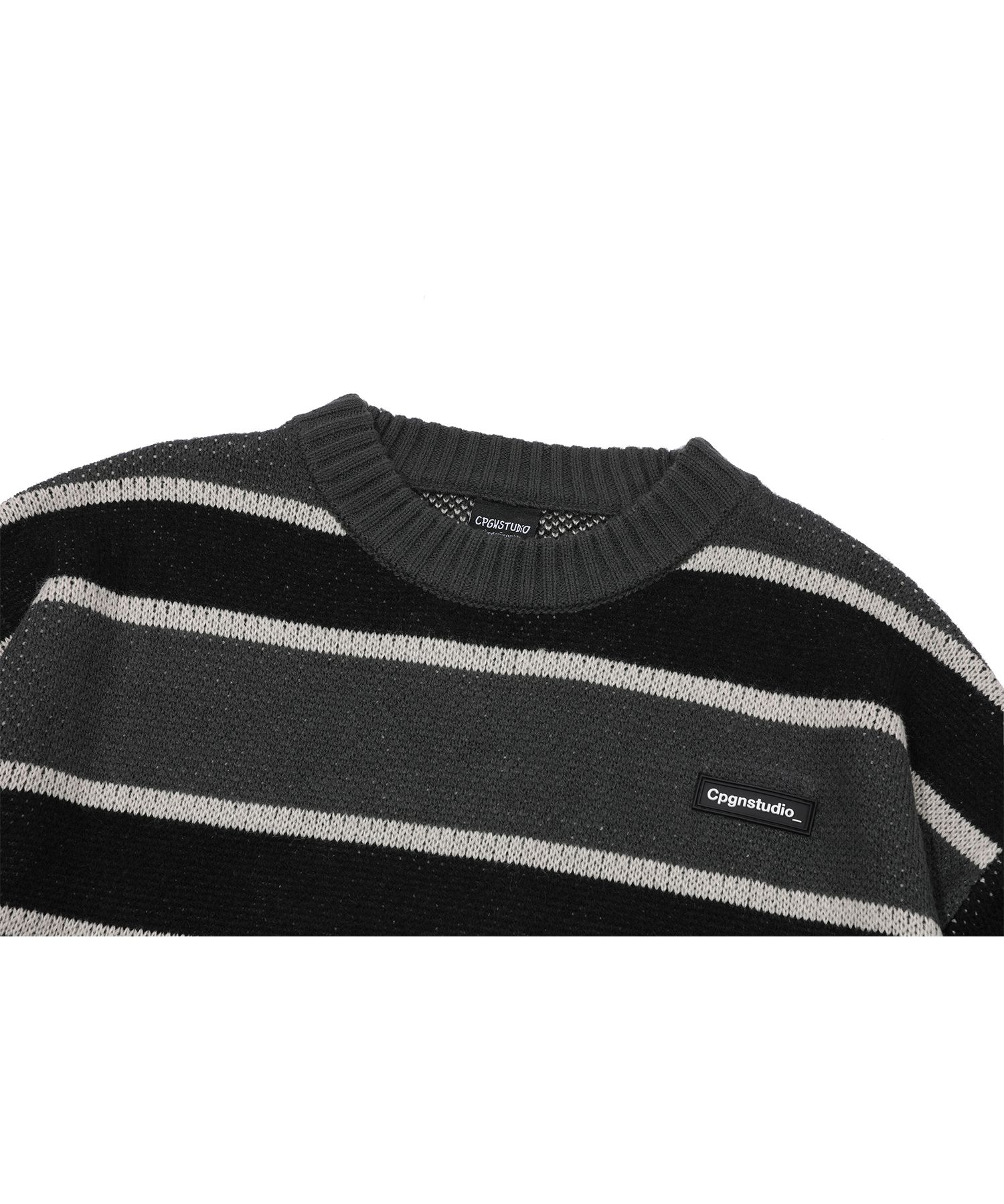 ★CPGN STUDIO_COMPAGNO★ Striped wappen knit lavender chocol CPGN STUDIO) Stripe Wappen Knit Lavender Choco
