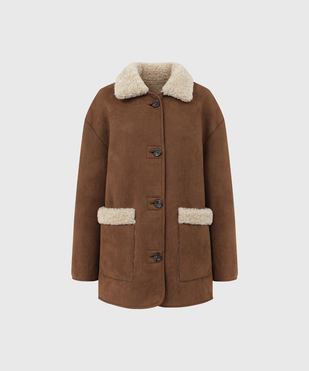 룩캐스트(LOOKAST) 콘스 스웨이드 무스탕 코트_브라운 / CONS SUEDE MUSTANG COAT_BROWN