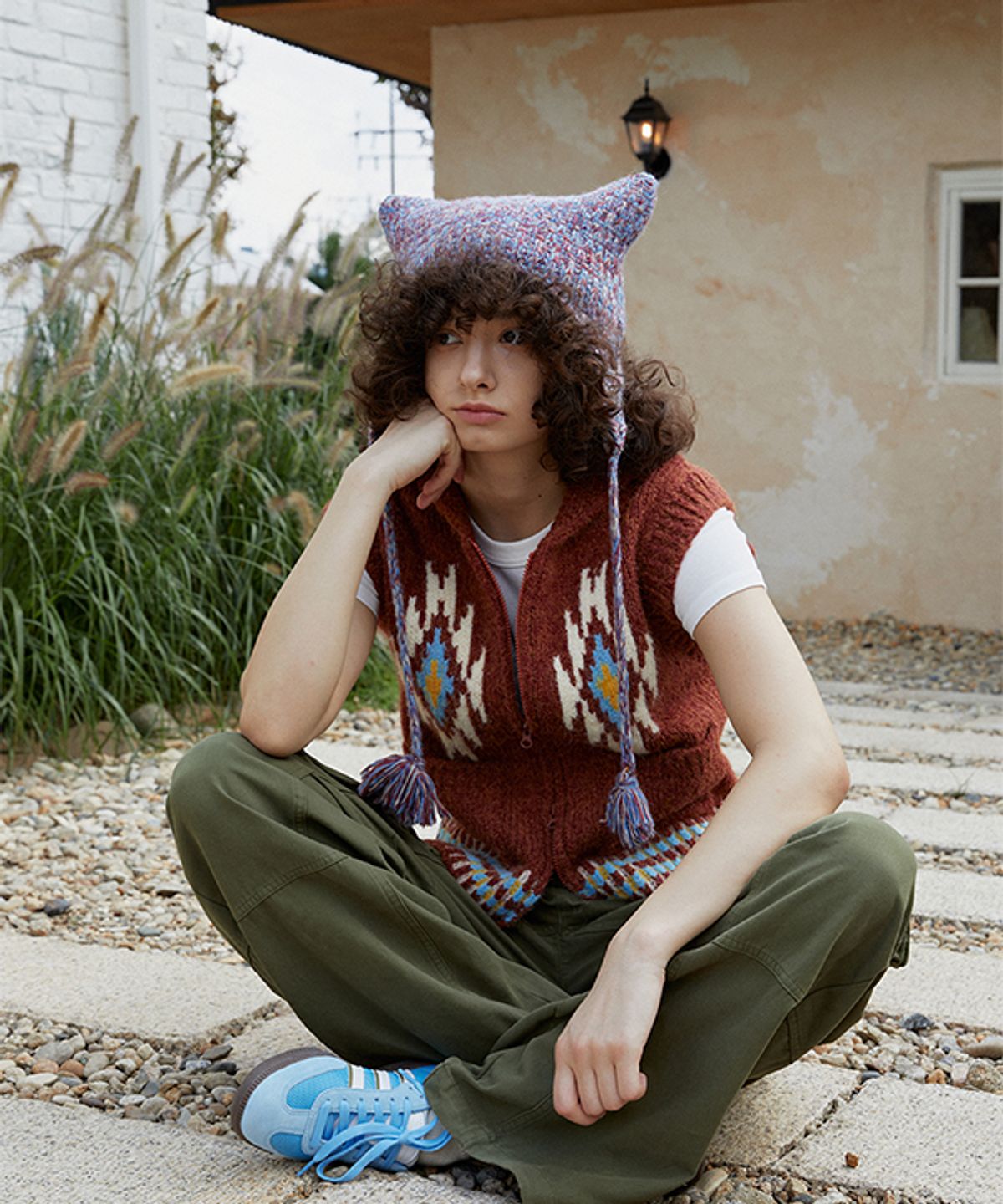 그린버터(GREENBUTTER) Navaho Alpaca Knit Vest (Brick)