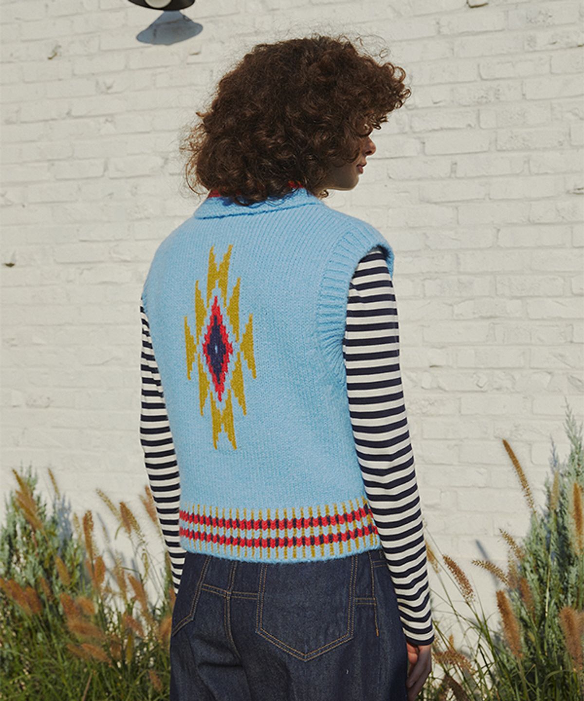 그린버터(GREENBUTTER) Navaho Alpaca Knit Vest (Light Blue)