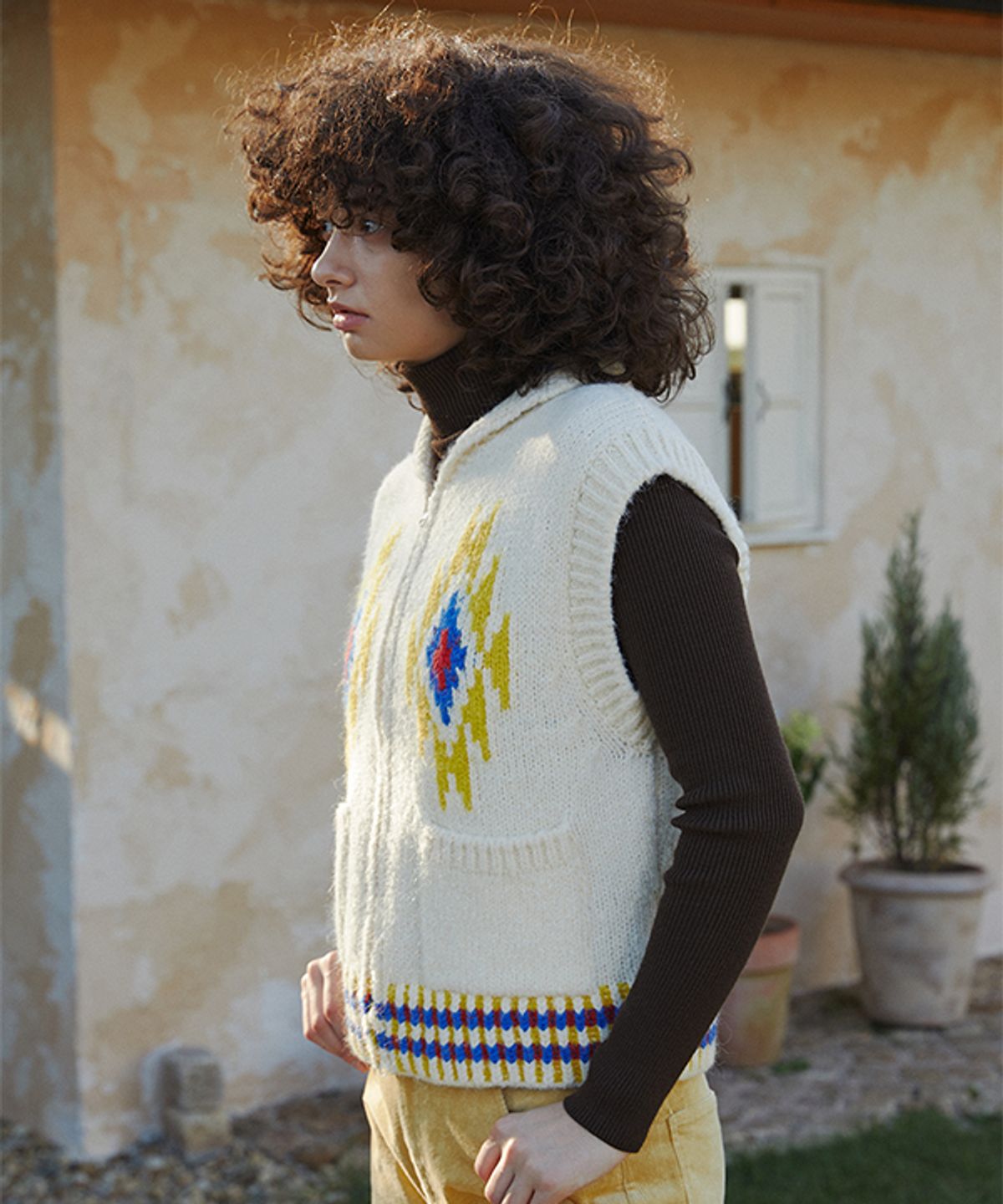 그린버터(GREENBUTTER) Navaho Alpaca Knit Vest (Cream)