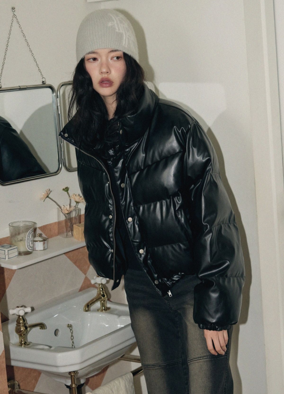 레더리(LEATHERY) 플러피 니트 비니 [LIGHT GREY]
