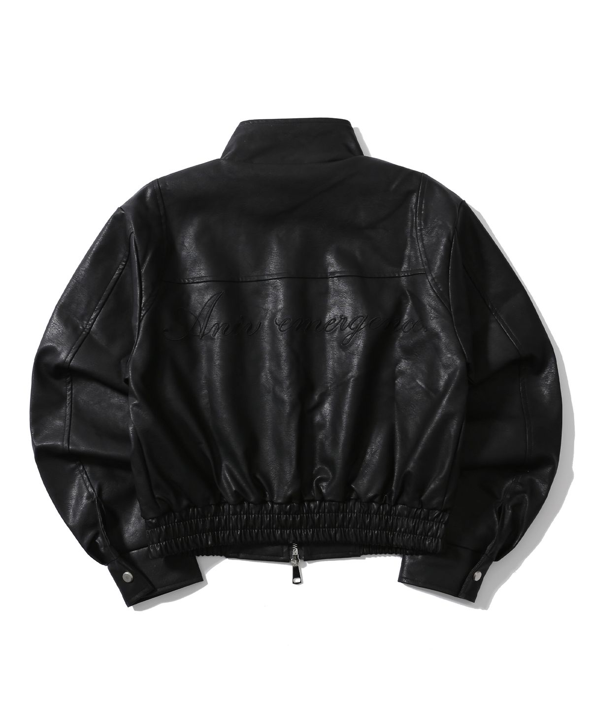 어니브(ANIV) ECO LEATHER EM LOGO TWO WAY JACKET BLACK