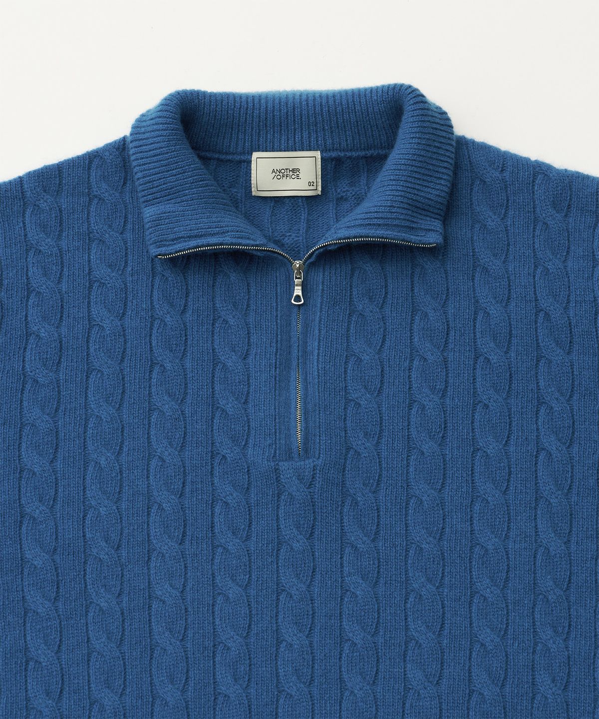 어나더 오피스(ANOTHER OFFICE) Half Zip-Up Cable Sweater (Blue)