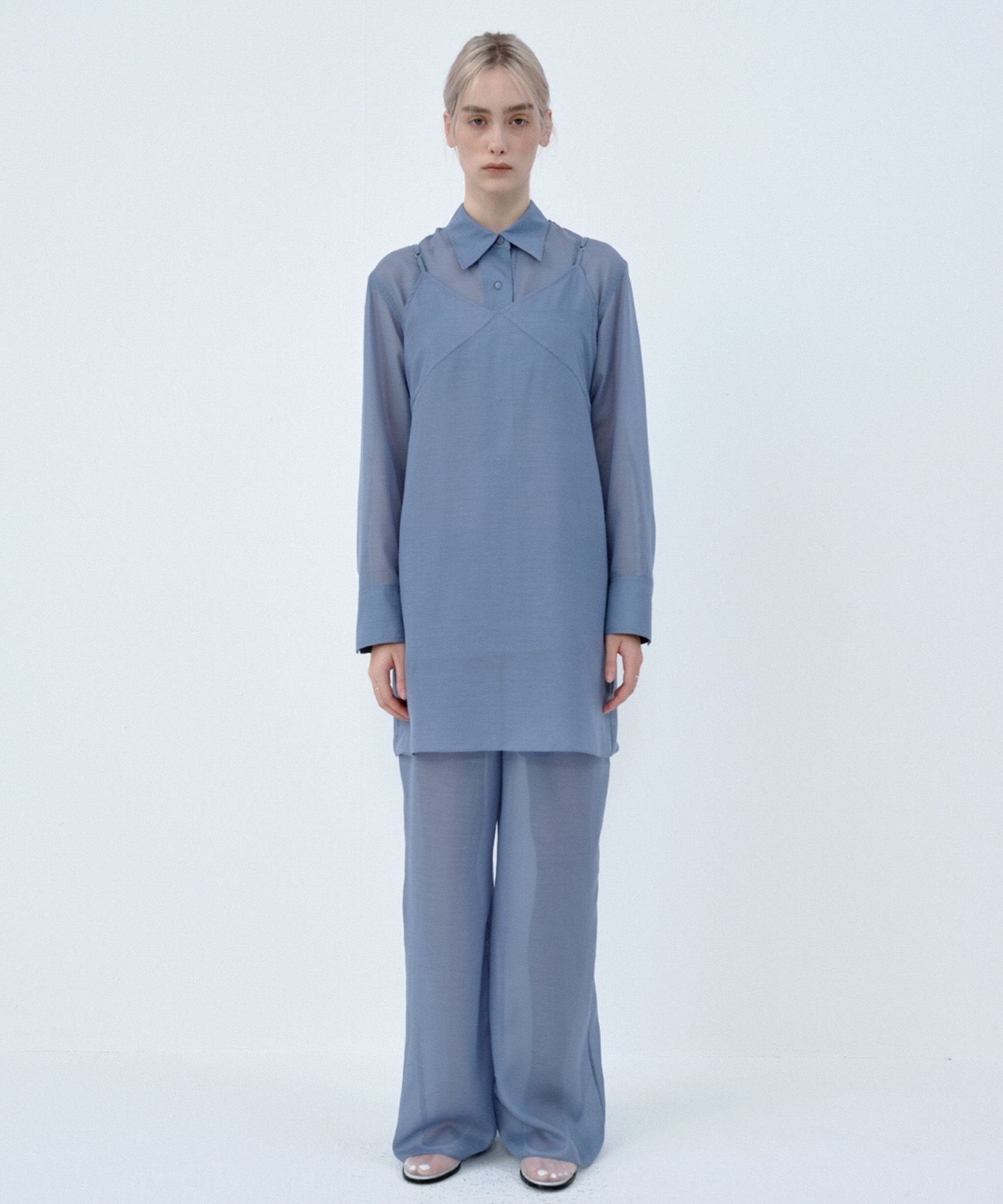 MUSINSA公式 | YUJI SEE THROUGH SHIRT BLUE