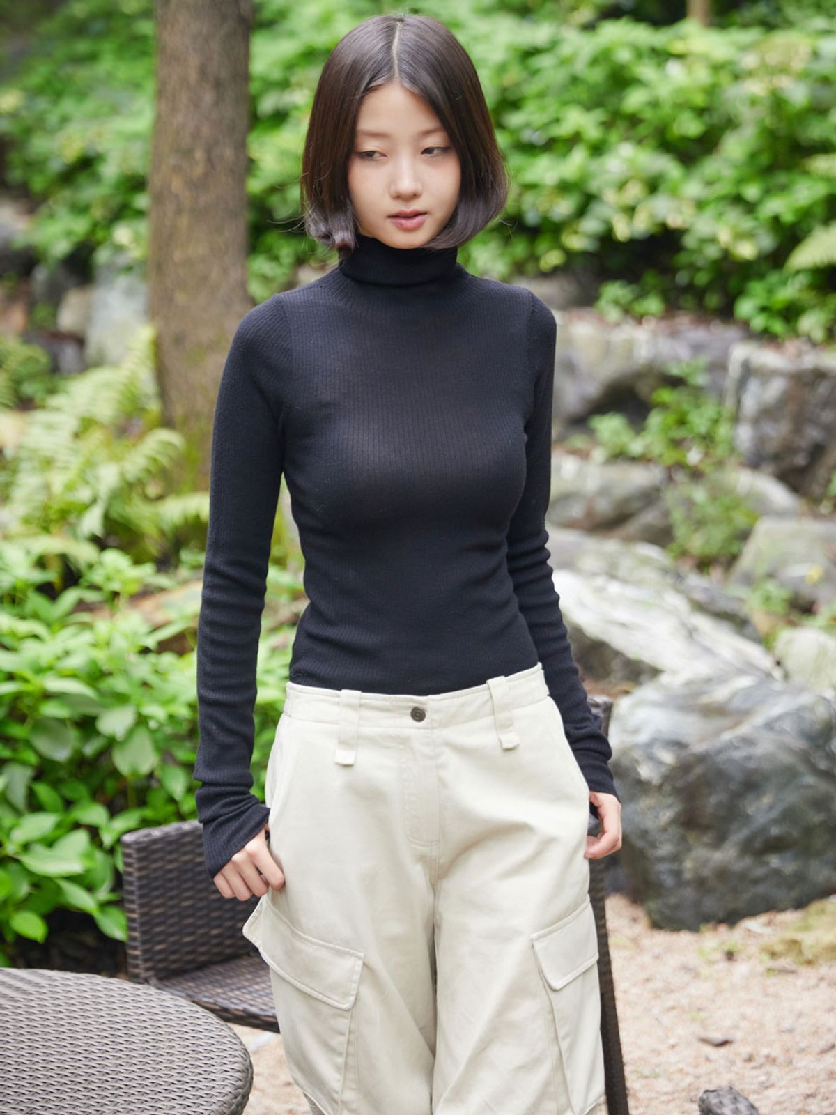 아이홀릭 캐시미어(AYIHOLIC CASHMERE) 울실켓 골지 하이넥니트